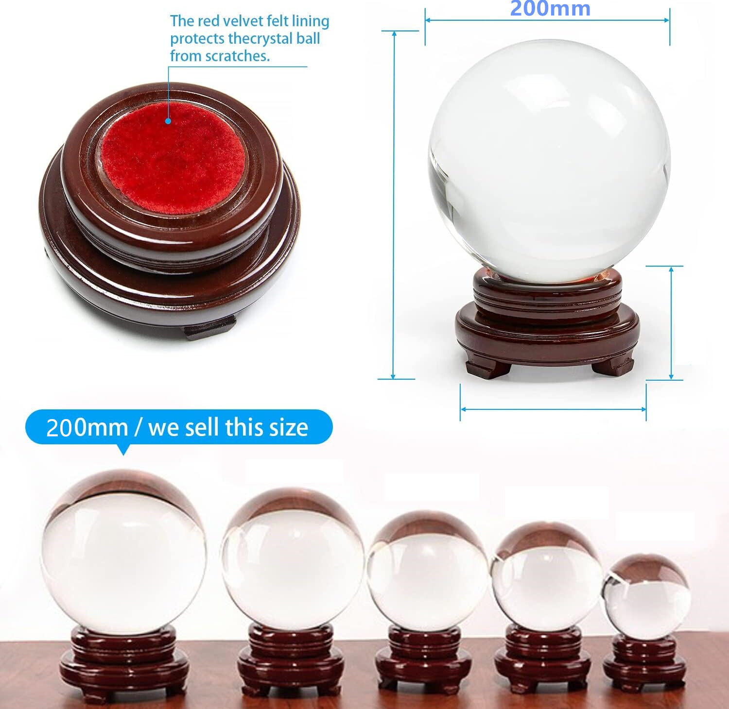 150mm/200mm Clear Crystal Ball Divination Meditation Glass Sphere Photo Prop