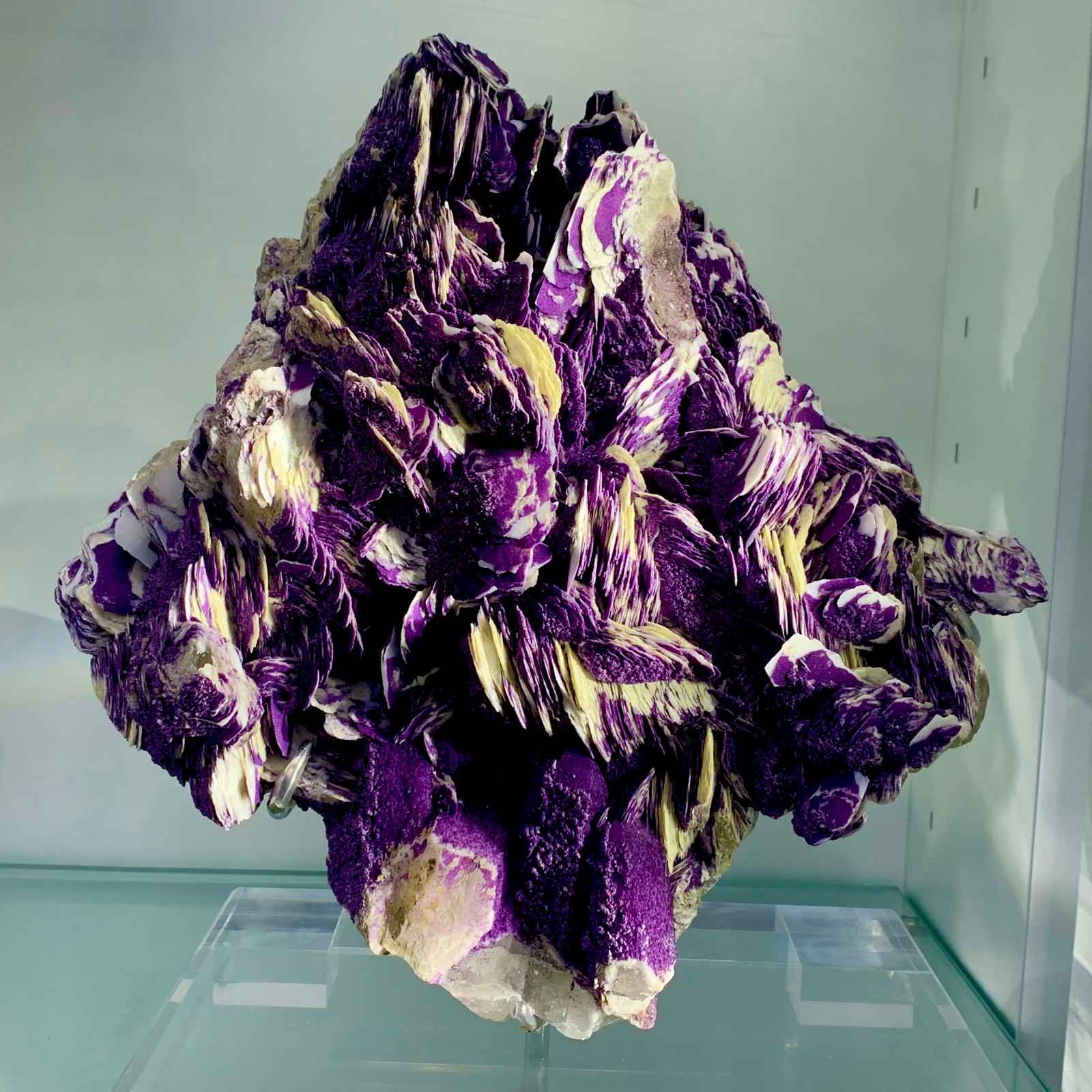 22LB Natural purple fluorite wrapped Petal calcite cluster crystal mineral