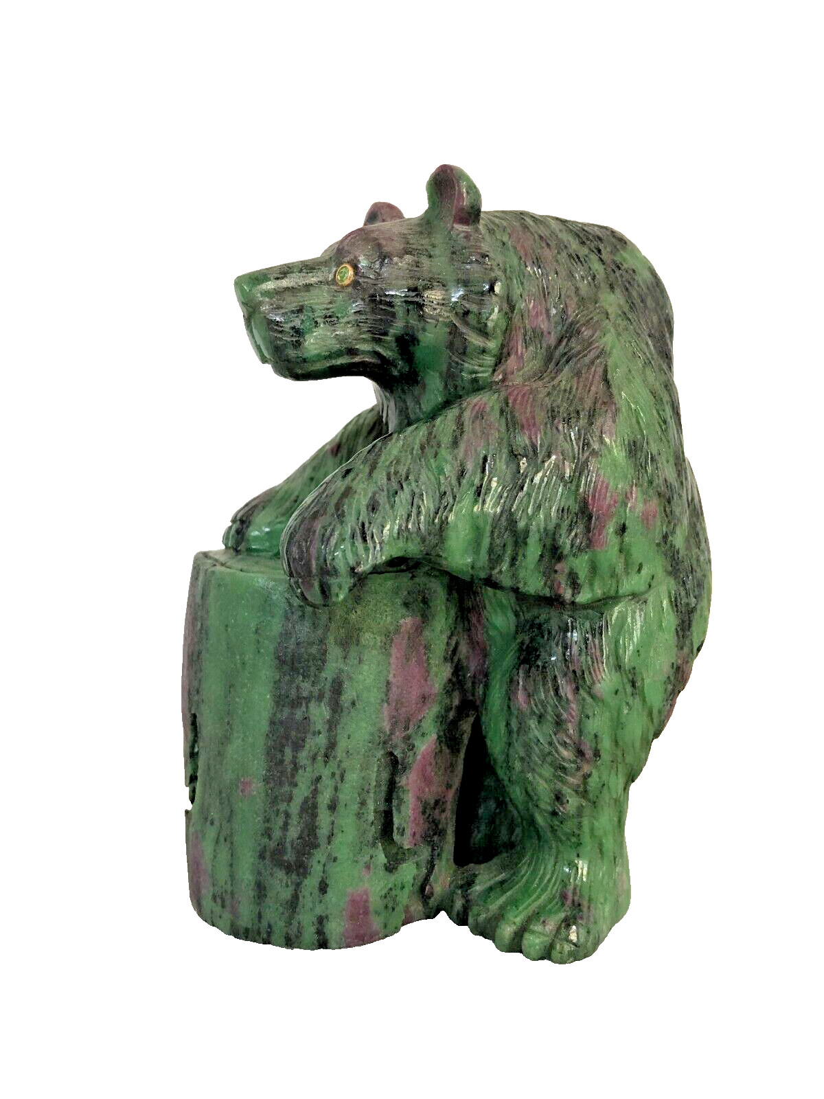 Russian Bear Hand Carving from Hard Semiprecious Stone Ruby in Zoisite