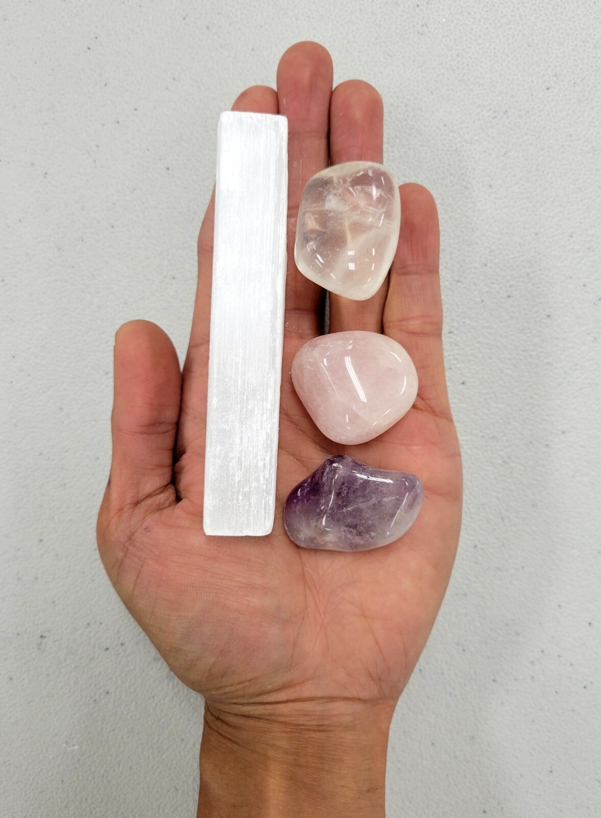 Healing Crystals Set Tumbled Amethyst Rose Quartz Clear Quartz & Selenite Stick