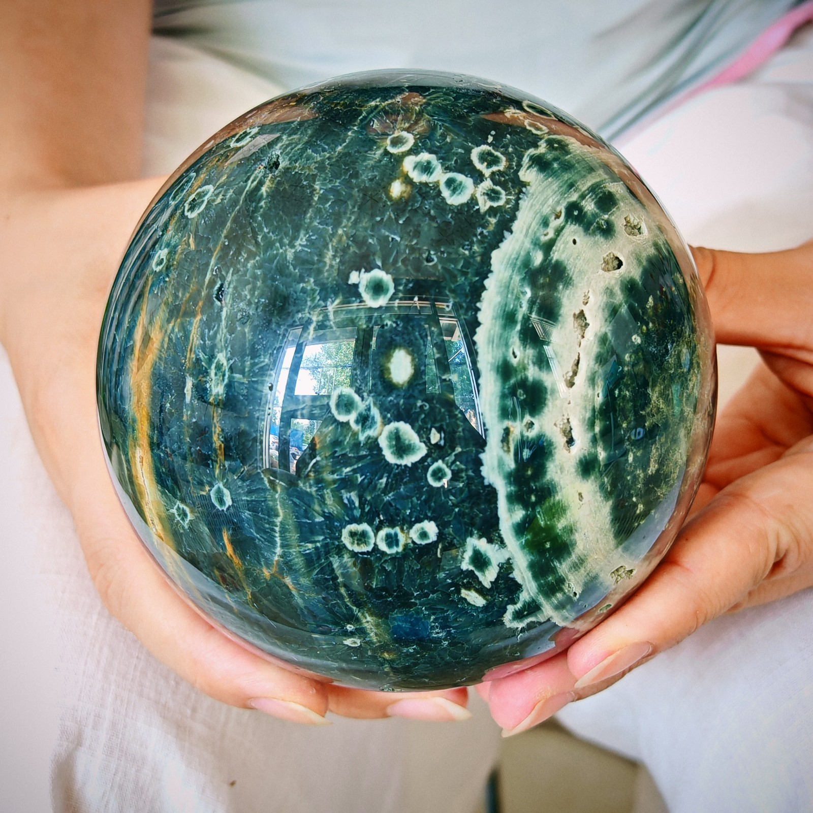 4.62LB Natural ocean jade crystal ball, polished quartz ball 2.1kg