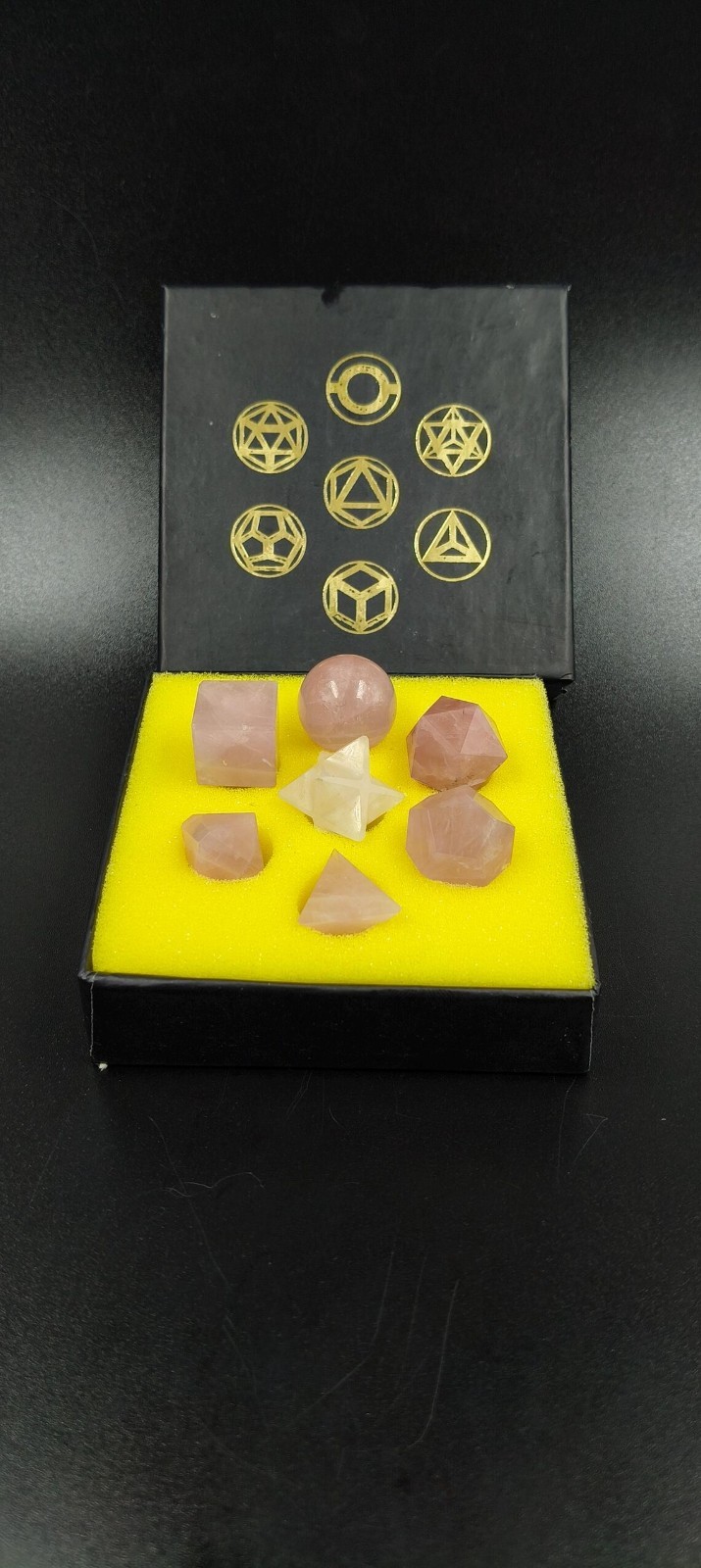 Rose Quartz 7 Platonic Solids Sacred Geometry Crystal Heart Chakra Set Healing