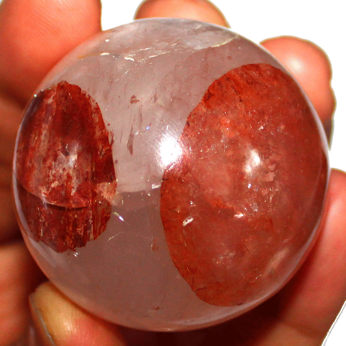 133g Natural Red Fire Hematoid Quartz Eye 46MM Crystal Sphere Ball Mineral Decor