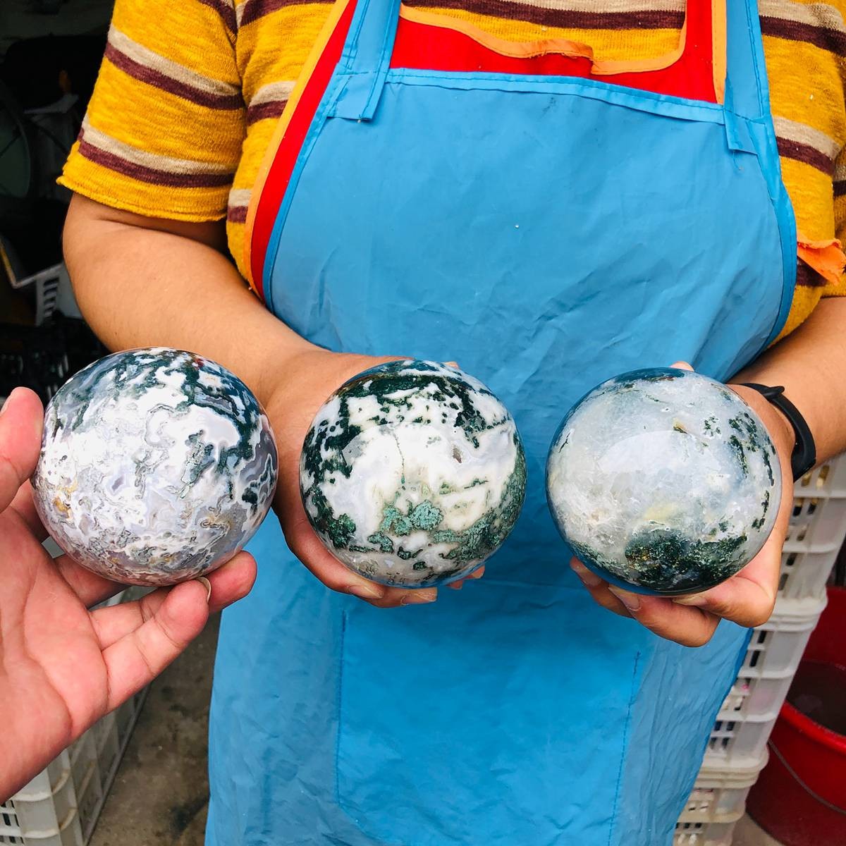 3 pieces 5.47LB Natural Aquatic Agate Ball Quartz Crystal Sphere Healing 2111