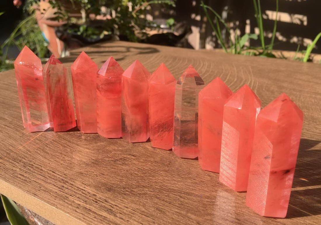 10pcs Mini 1.75” Red Smelting Quartz Crystal Point Obelisk Wands Tower
