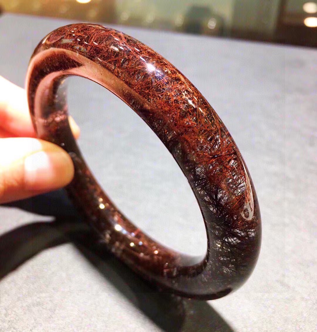 58mm Rare Natural Red Black Rutilated quartz Carved bracelet Crystal reiki Decor