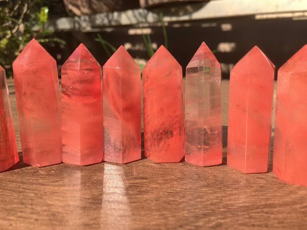 10pcs Mini 1.75” Red Smelting Quartz Crystal Point Obelisk Wands Tower