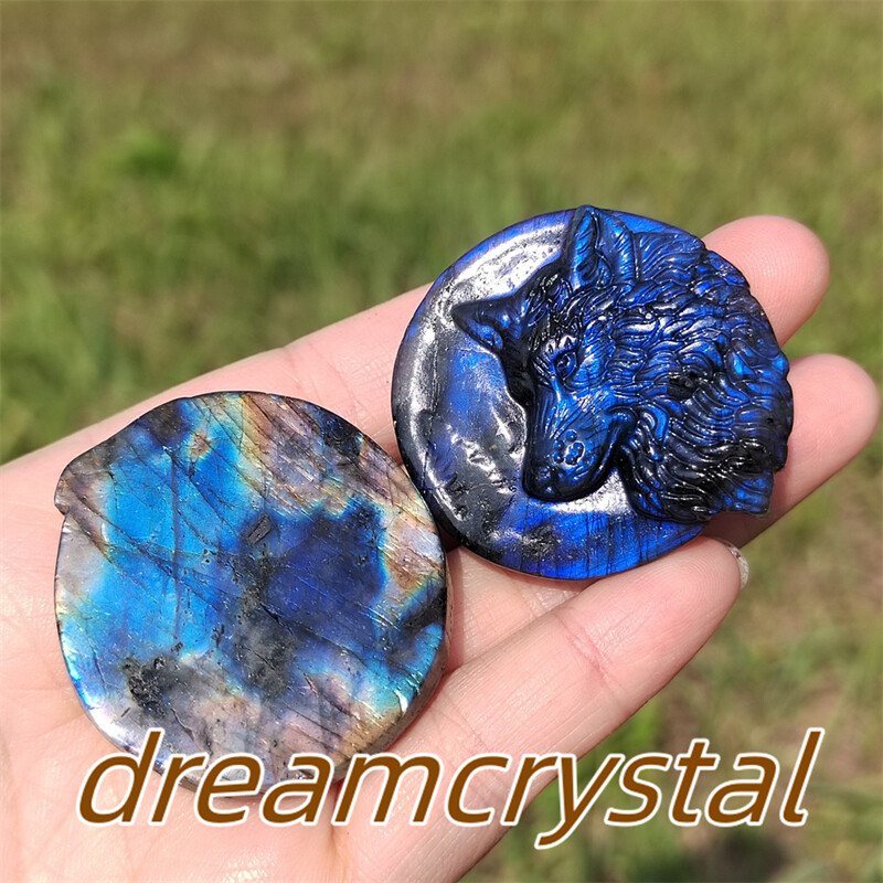 1.5″ Natural Labradorite Carved Wolf Skull Quartz Crystal Reiki Healing 1pc
