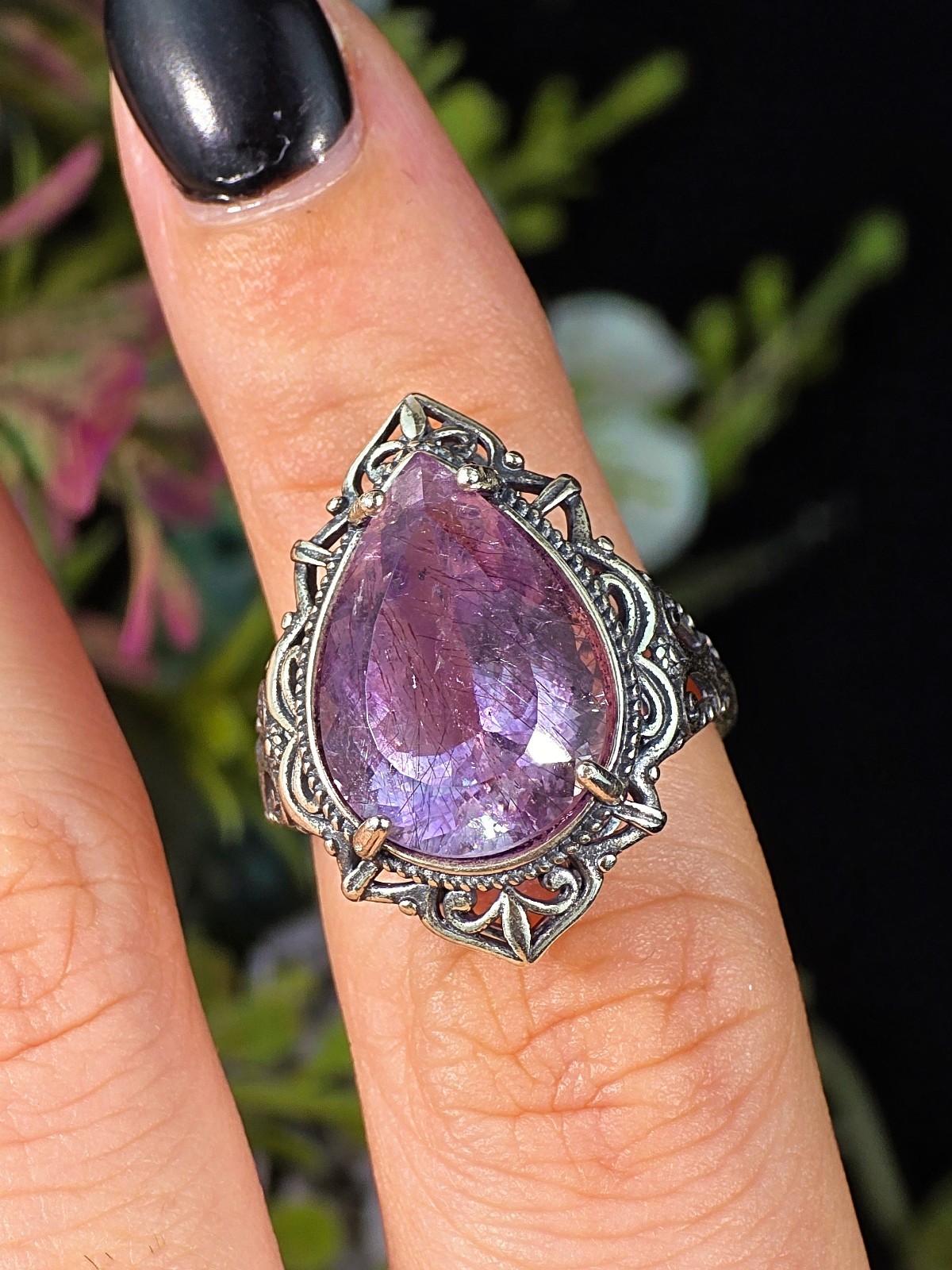 AMETHYST SUPER 7 RING 925 STERLING SILVER RARE STONE GENUINE – ADJUSTABLE SIZE
