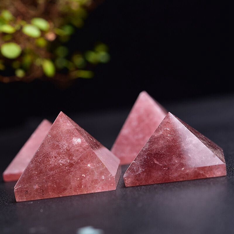 Natural Strawberry Quartz Gemstone Pyramid Healing Crystal Orgonite Energy Tower