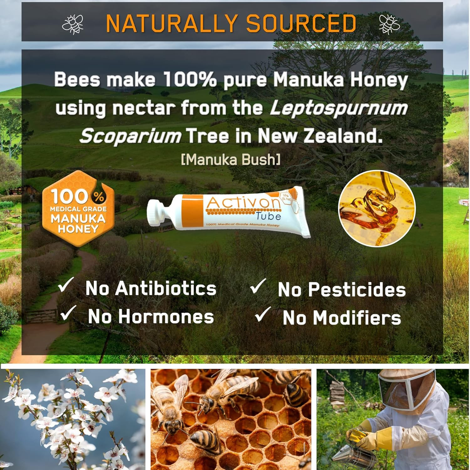 Medical Grade 100% Manuka Honey Gel Tube Natural Healing of Wounds 20G Pack of 1