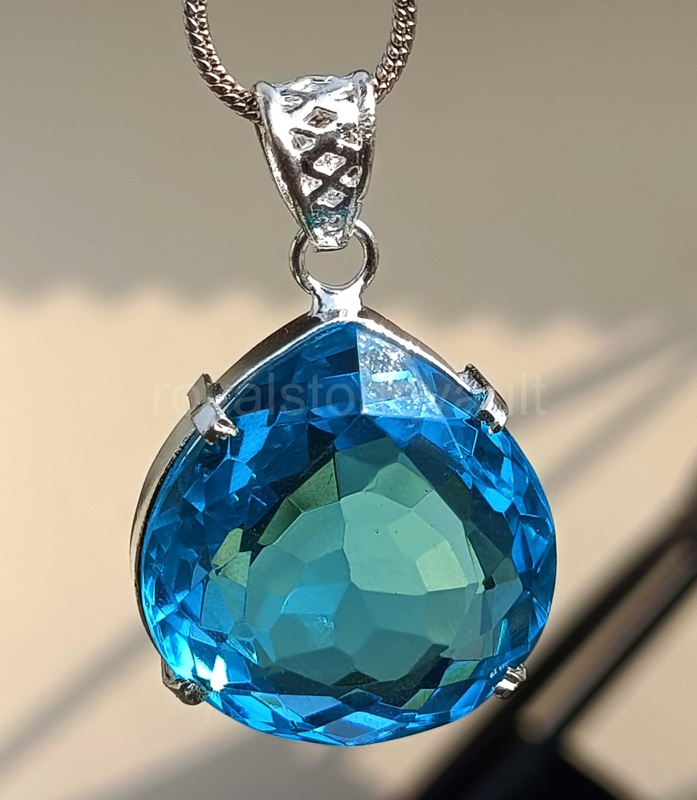80 Ct Natural Blue Tourmaline Pendant 54x8mm Oval 925 Sterling Silver