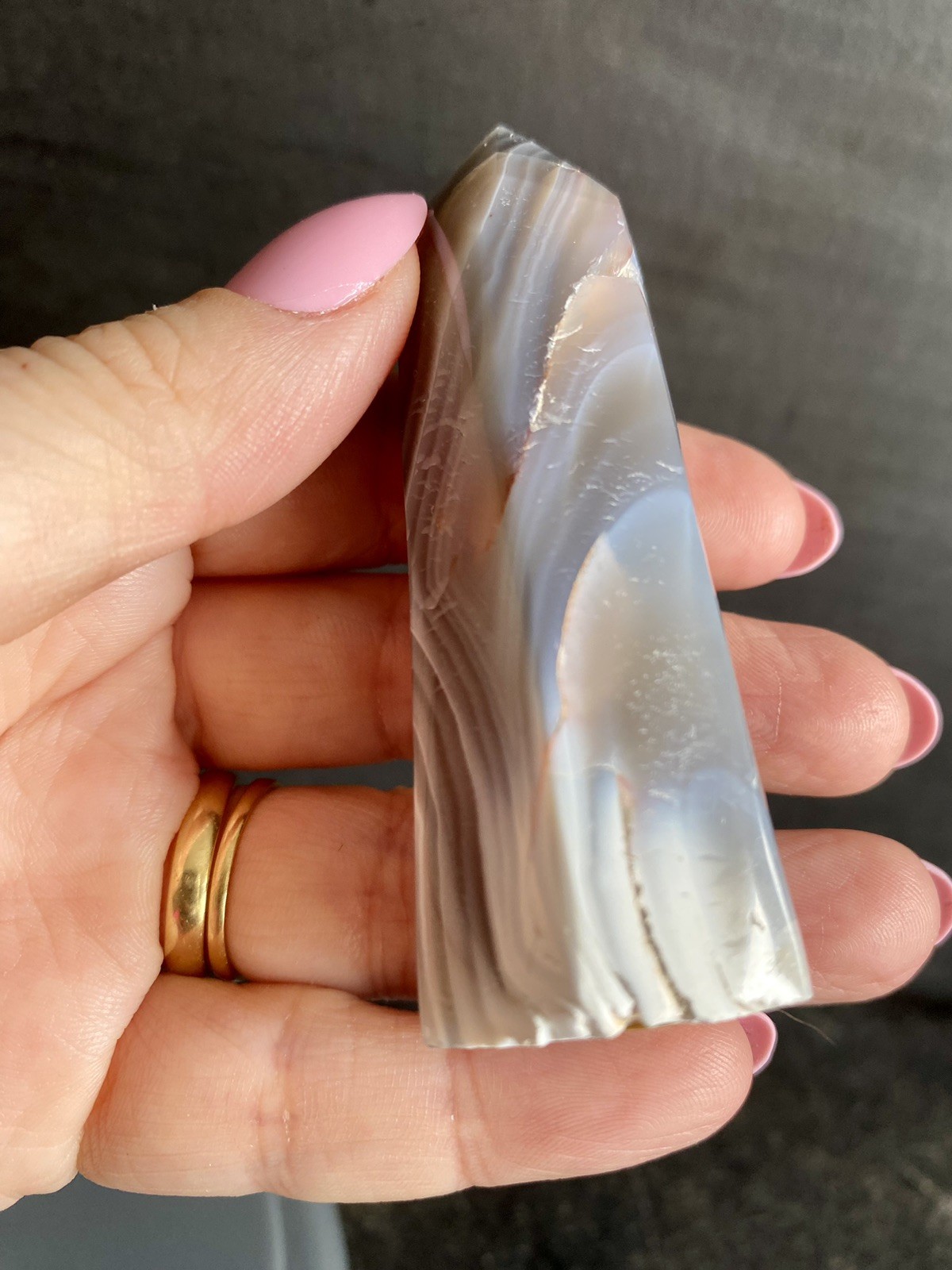 Crystal Orca Agate Tower Heal Meditate Black White Pattern Whale 82g 7.8cm H