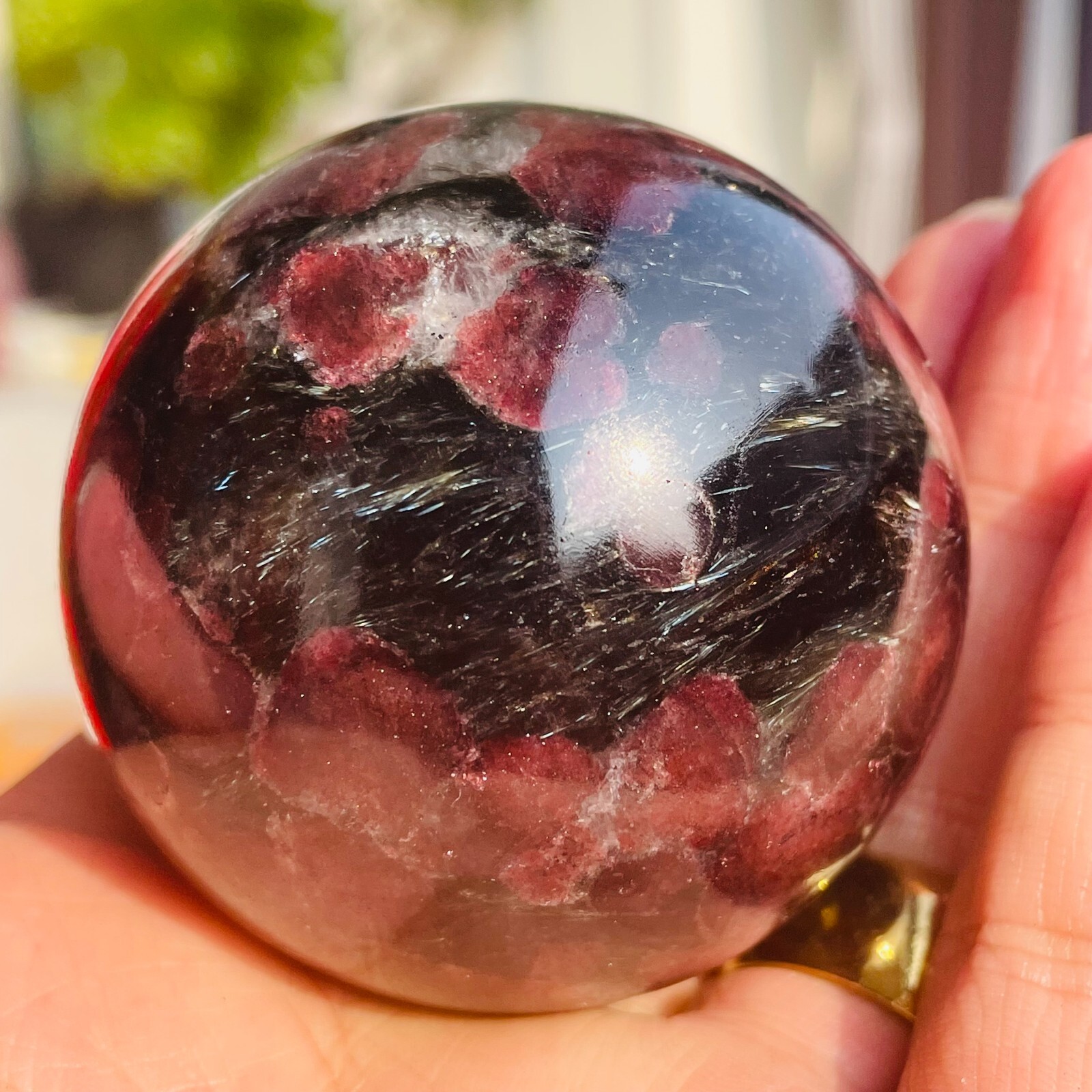 346g Natural Garnet Astrophyllite Fireworks Stone Quartz Crystal Sphere Ball