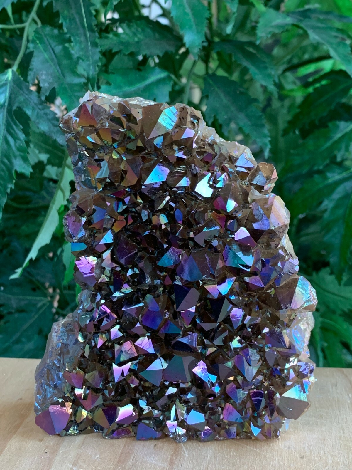 Aura Amethyst (Rainbow) Clusters, Rainbow Aura Amethyst Geode with Cut Base
