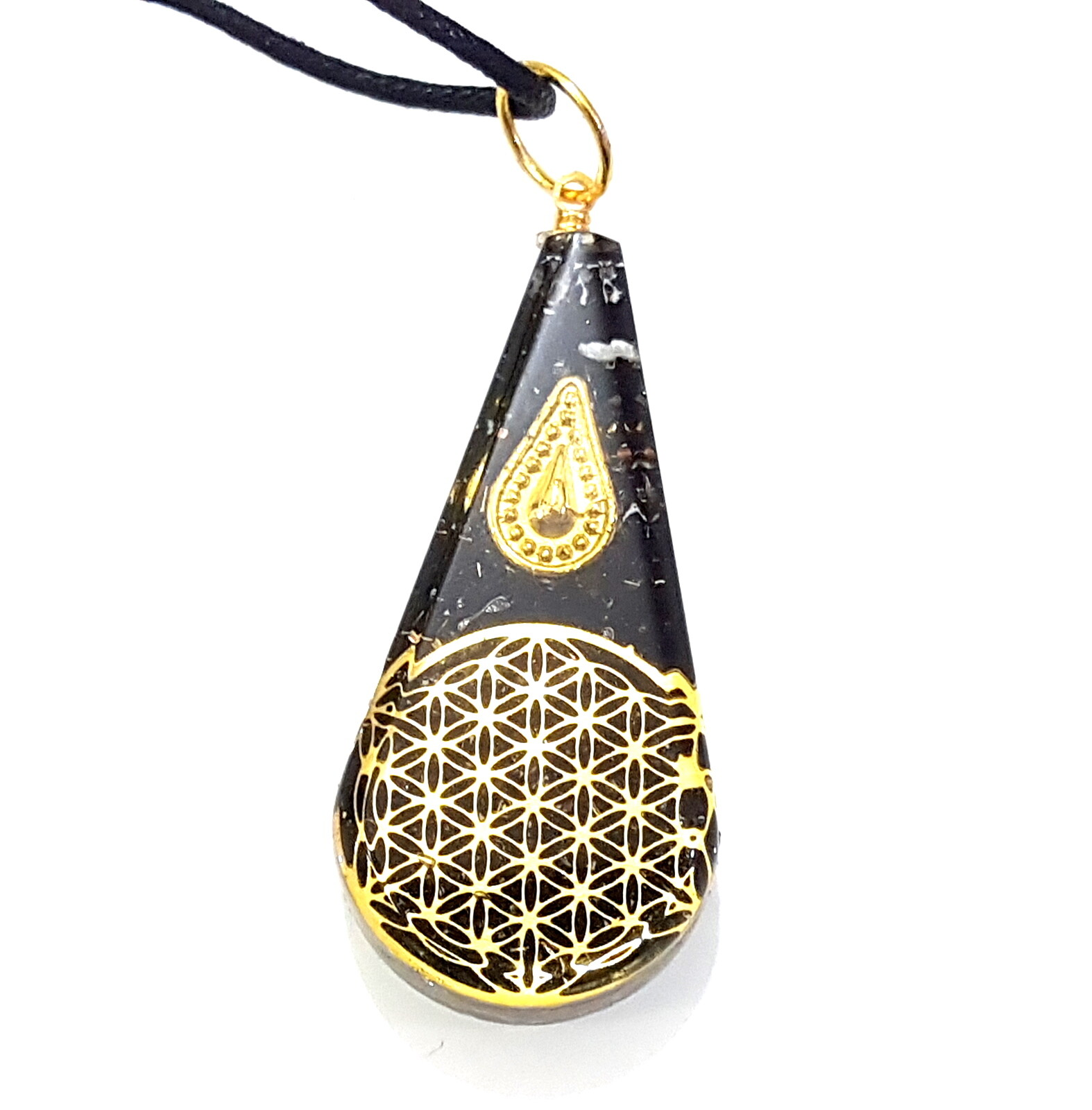 Flower of Life Sacred Geometry Black Tourmaline Orgone Pendant EMF Protection