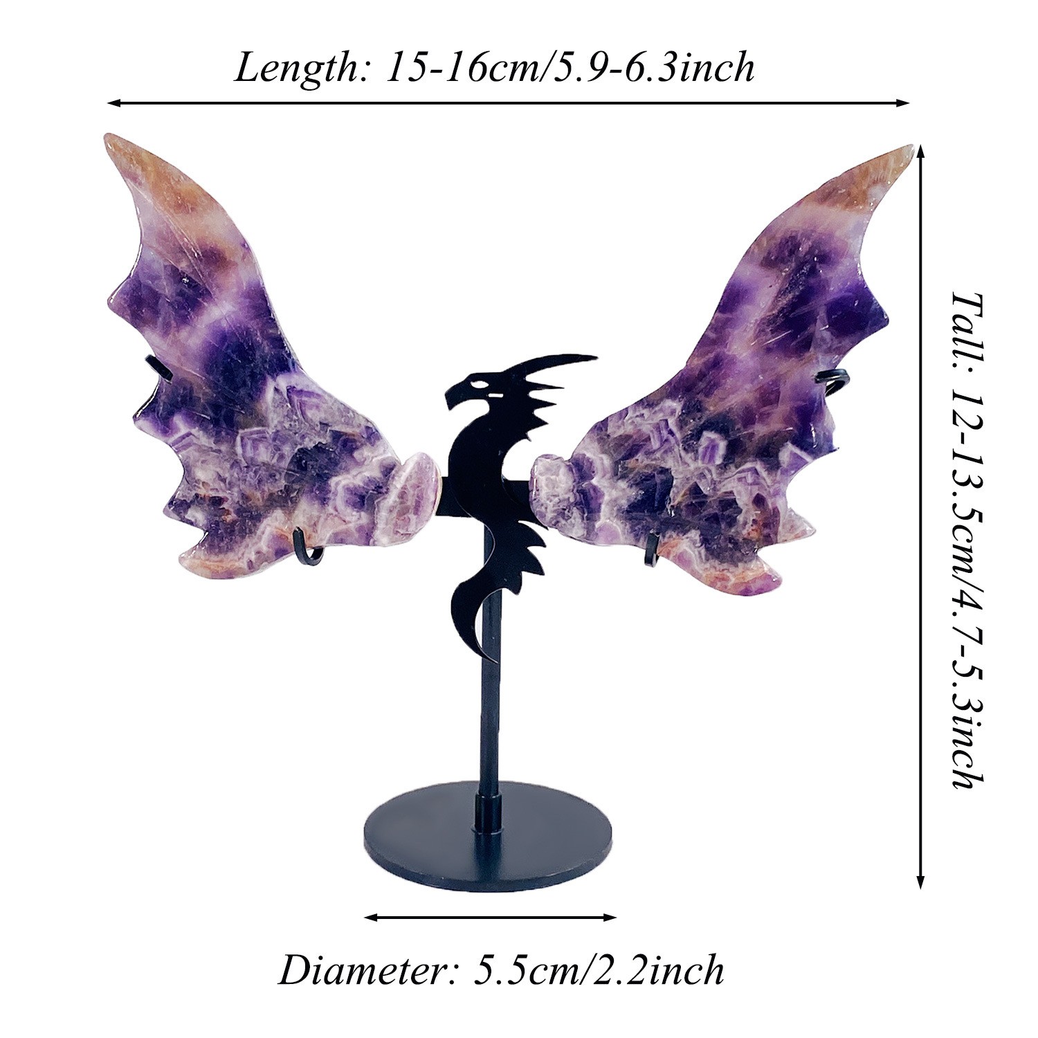Hand Carved Crystal Wings Dragon Stand Amethyst Agate Craft Home Office Decor