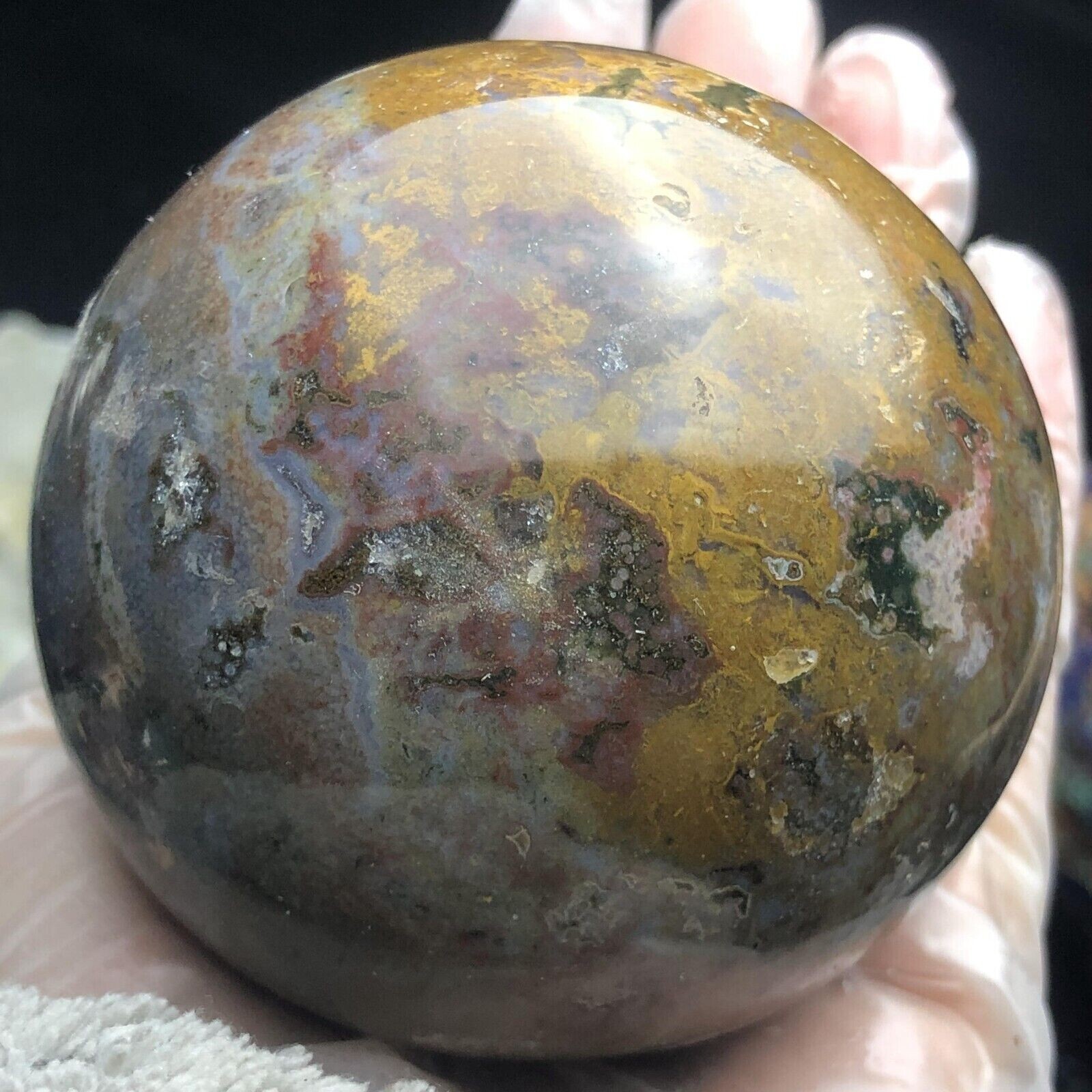 480g 69mm Yellow/Red/Green Colorful Ocean Stone Ball Polished Mineral Specimen