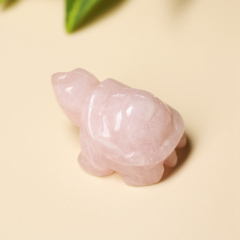 Natural Rose Quartz Crystal Carved Tortoise Healing Stone Turtle Animal Decor US
