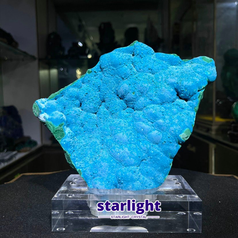 3.6LB Natural Malachite Silica Transparent Cluster Coarse Mineral Sample+base