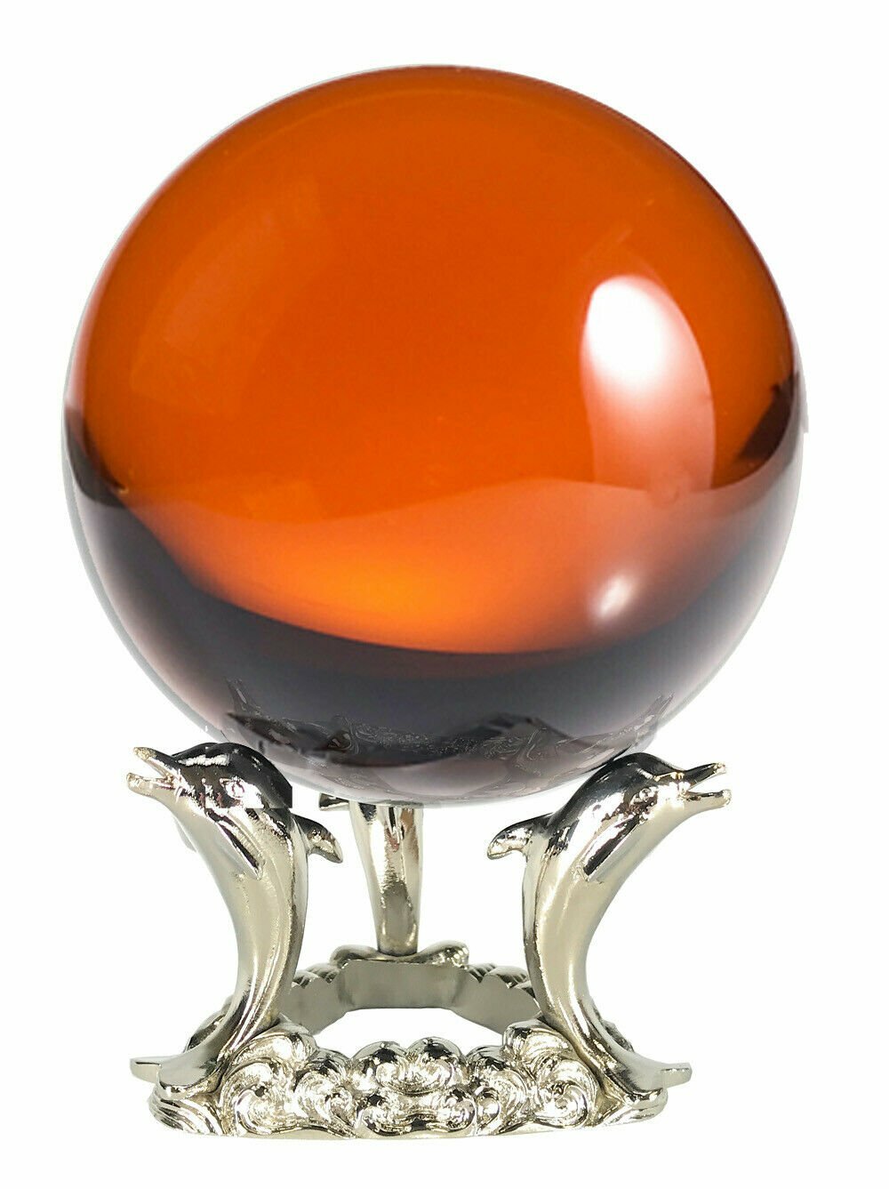 4in Crystal Ball Sphere for Feng Shui, Meditation, Decor, with Dolphin Stand