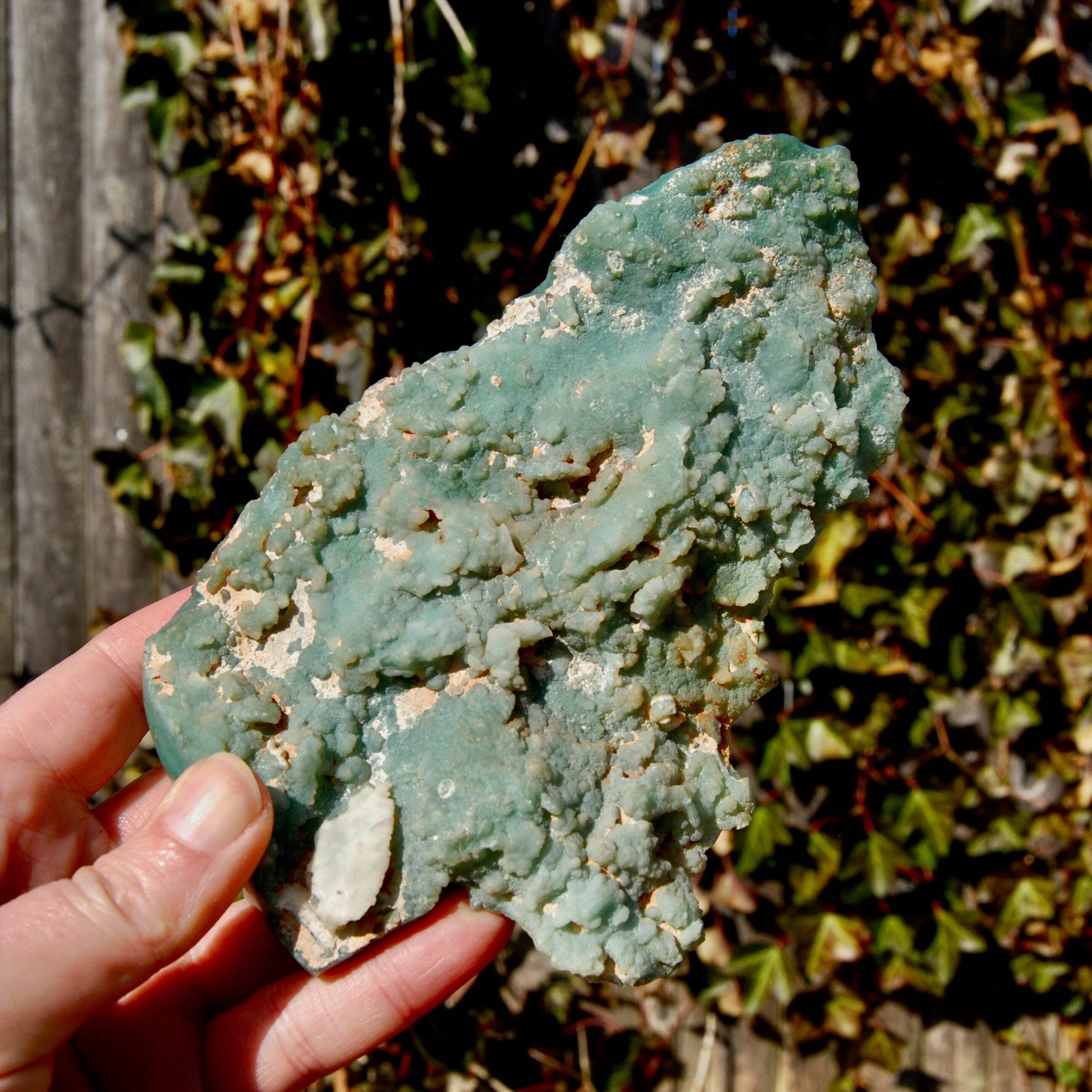 6.75in 436g XL Mtorolite Chrome Chalcedony Crystal Slice, Zimbabwe mtl6