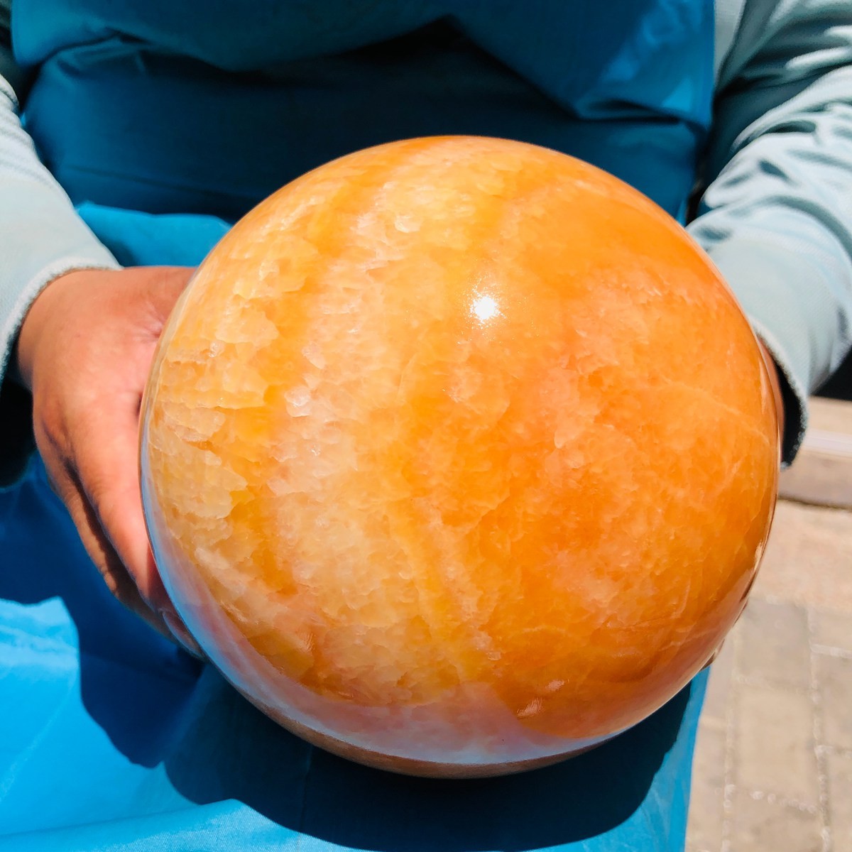 4380G Top Natural Yellow Calcite Ball Quartz Crystal Ball Reiki Healing 5532