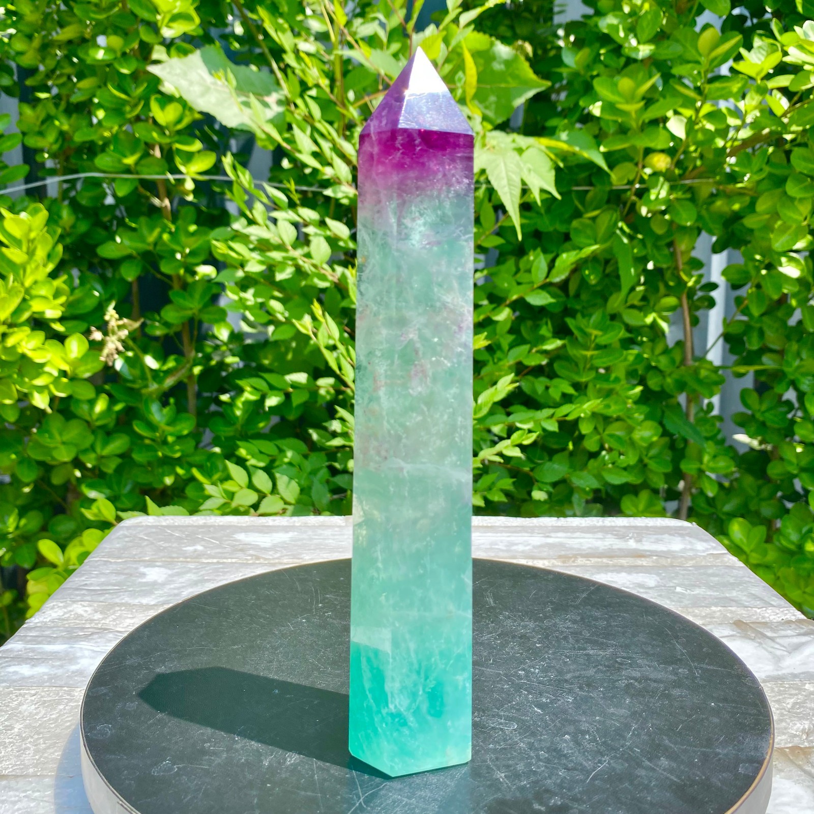 1.38LB Natural Rainbow Fluorite Obelisk Quartz Crystal Wand Tower Point Heal
