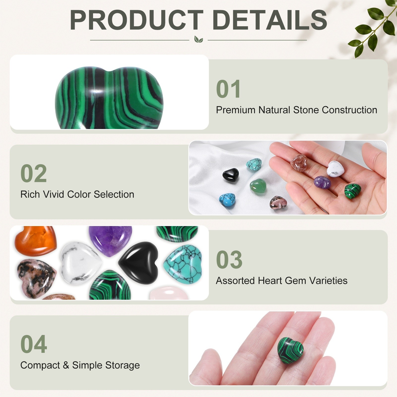 1-Pack Worry Stones, 0.59 Inch Heart Shaped Rocks [Minxing Colors C]