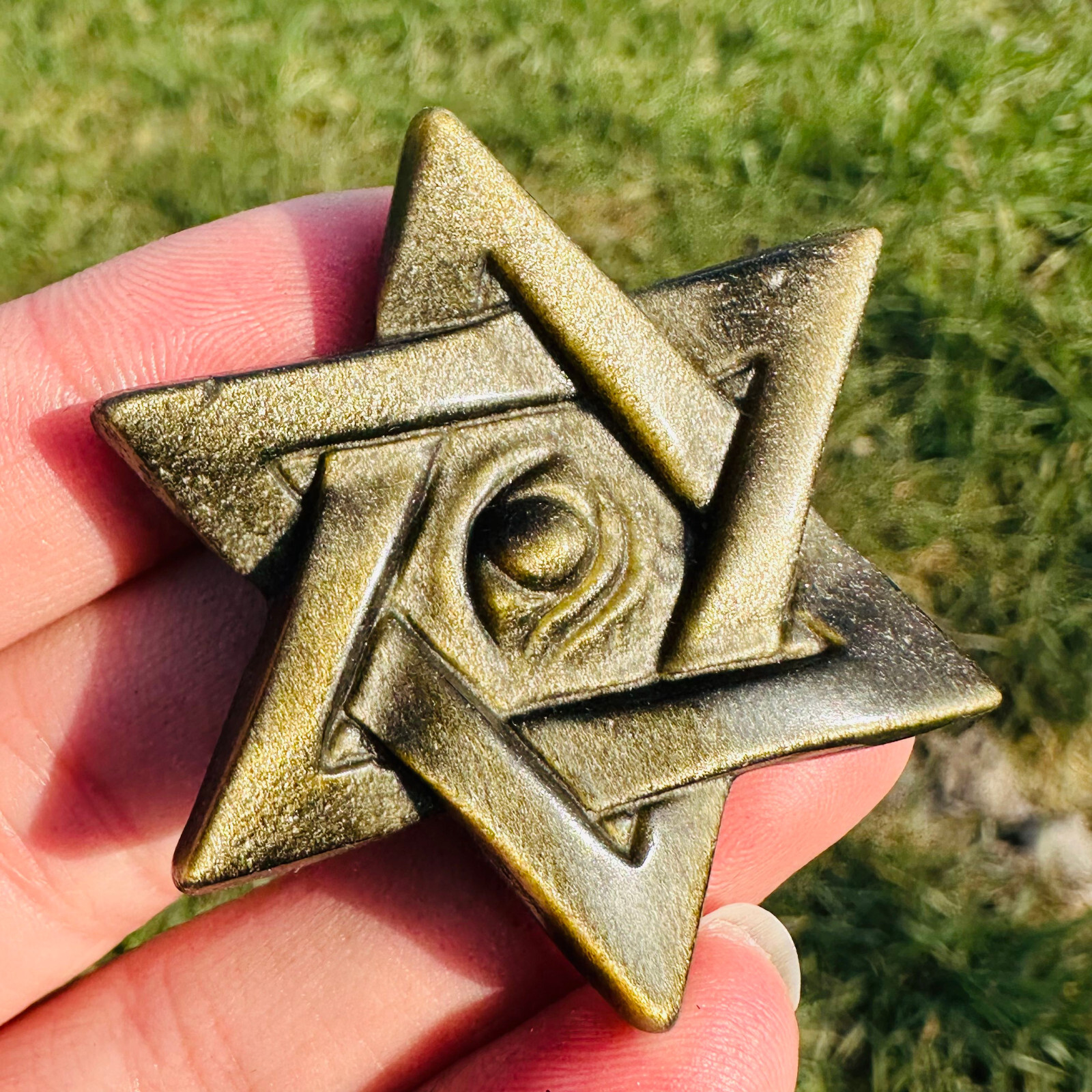 Natural Gold Obsidian Carved Hexagram Eye Quartz Skull Crystal Reiki Healing 1pc