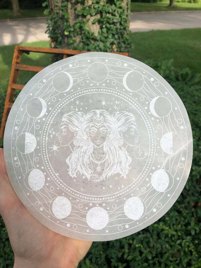 Etched Hecate Selenite Charging Plate – many sizes/shapes