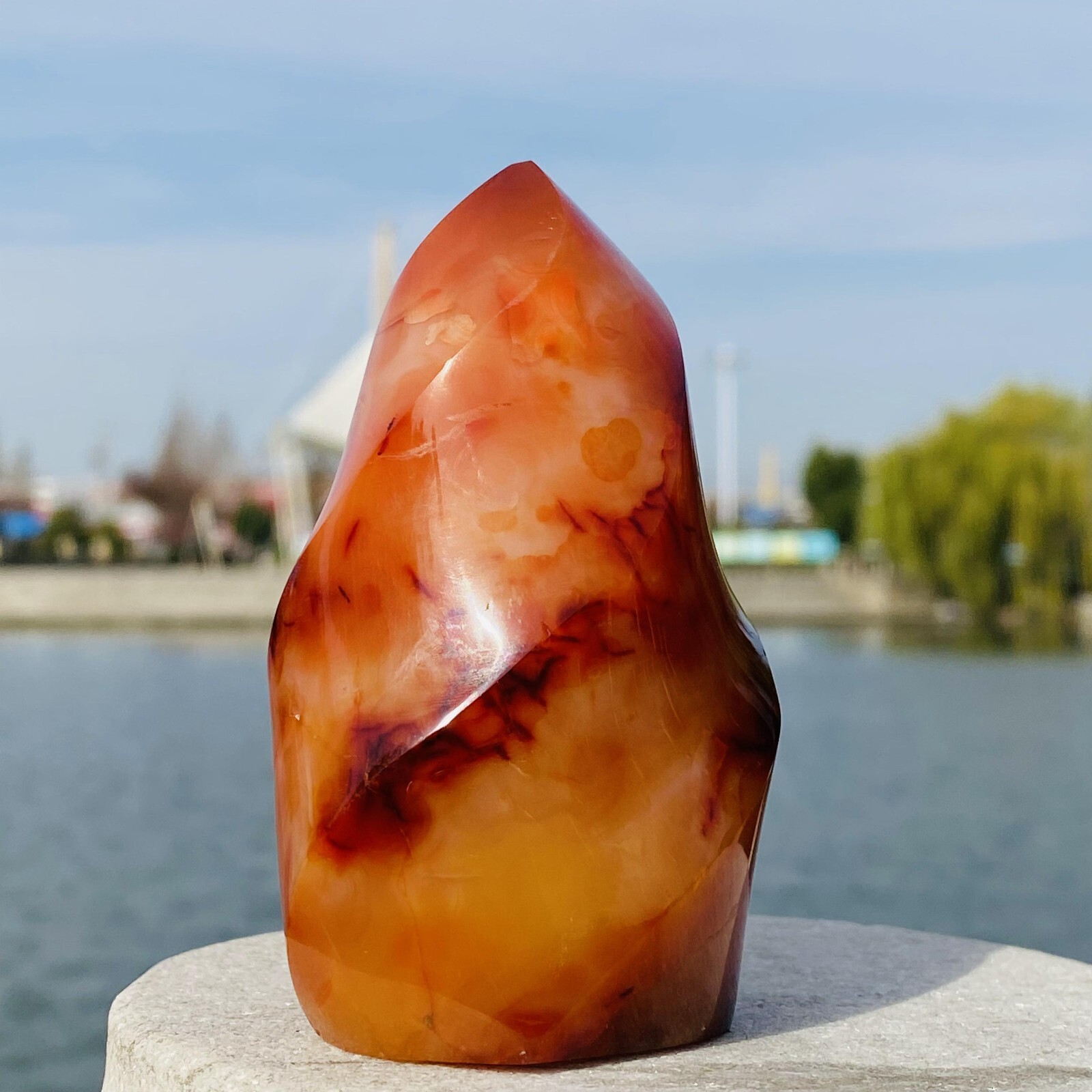 242g Natural Red Agate Flame spiral Quartz Crystal Mineral specimen healing