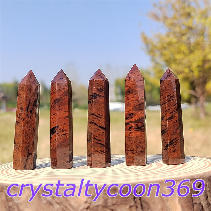 5pcs Natural Red Obsidian Quartz Obelisk Crystal Wand Point Tower Healing 5.5cm