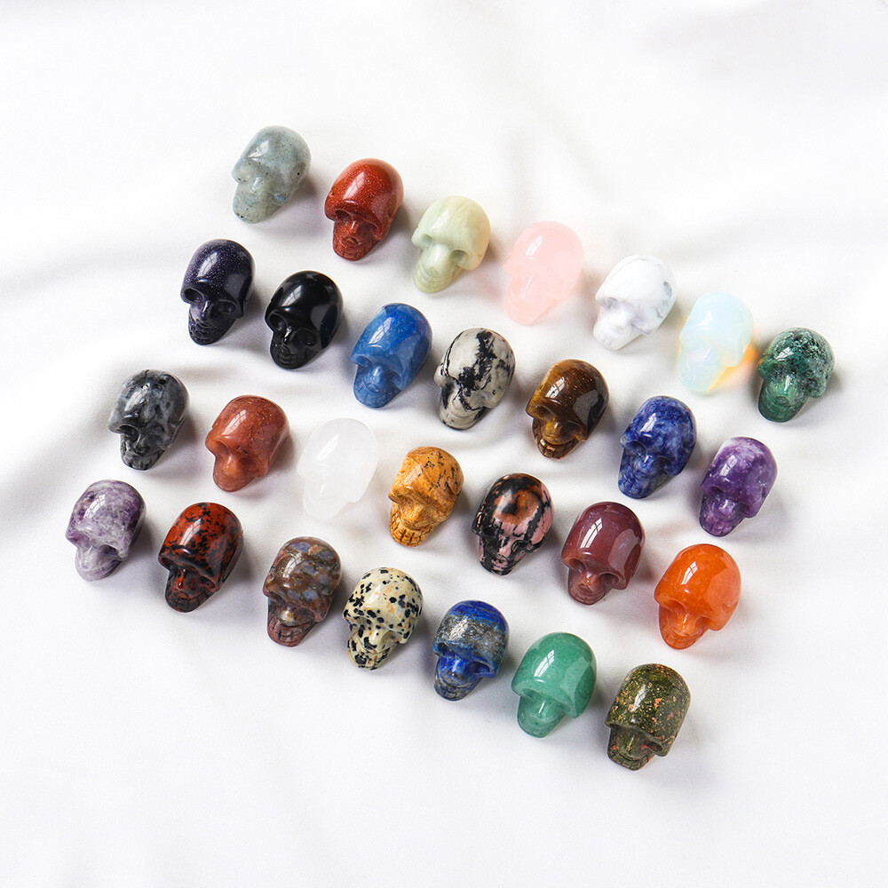 1″ Natural Skull Ghost Head Crystal Carved Quartz Jasper Stone Halloween Healing