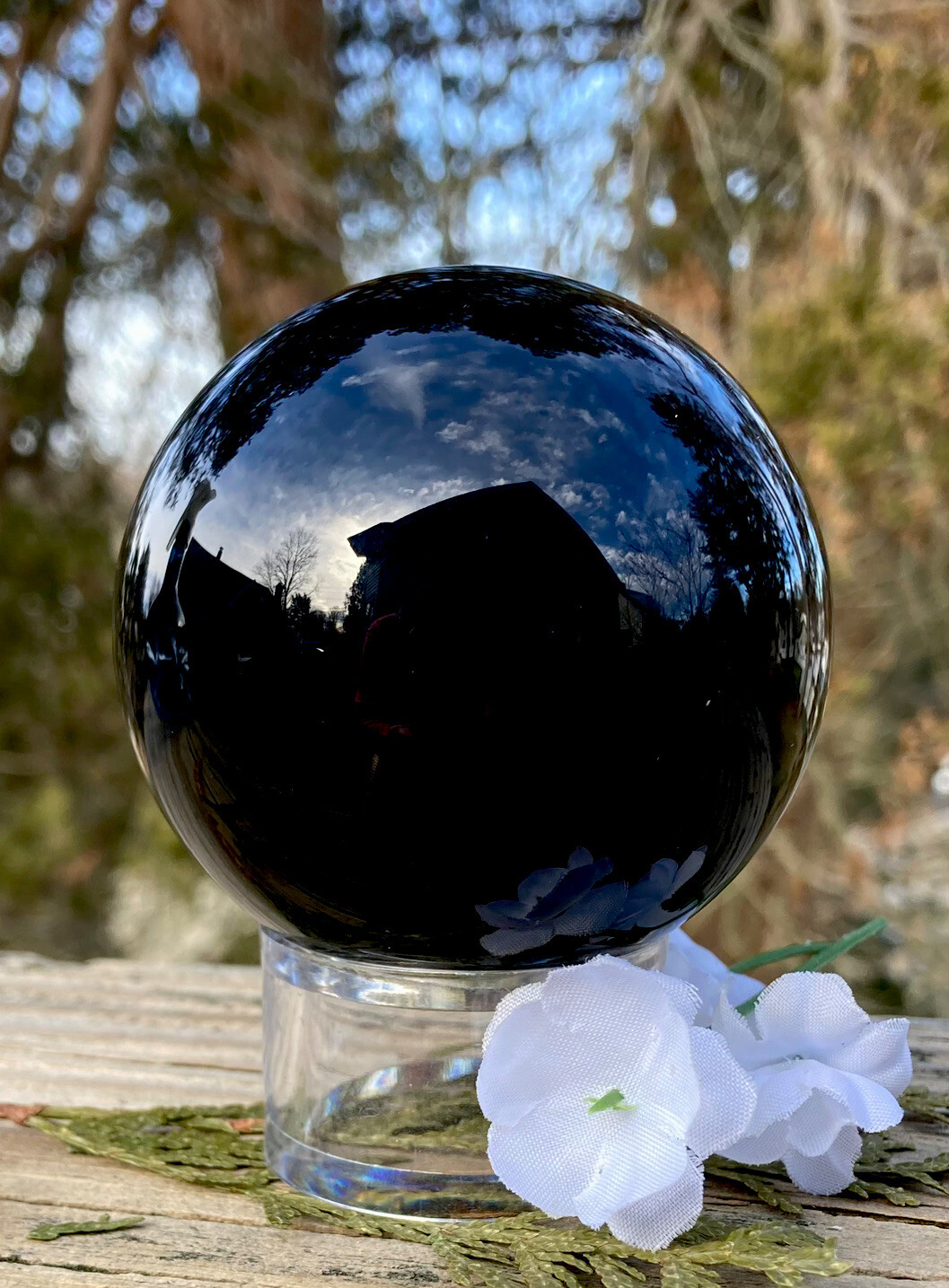 434g XLARGE NATURAL BLACK OBSIDIAN CRYSTAL POLISHED HEALING SPHERE Reiki ITALY