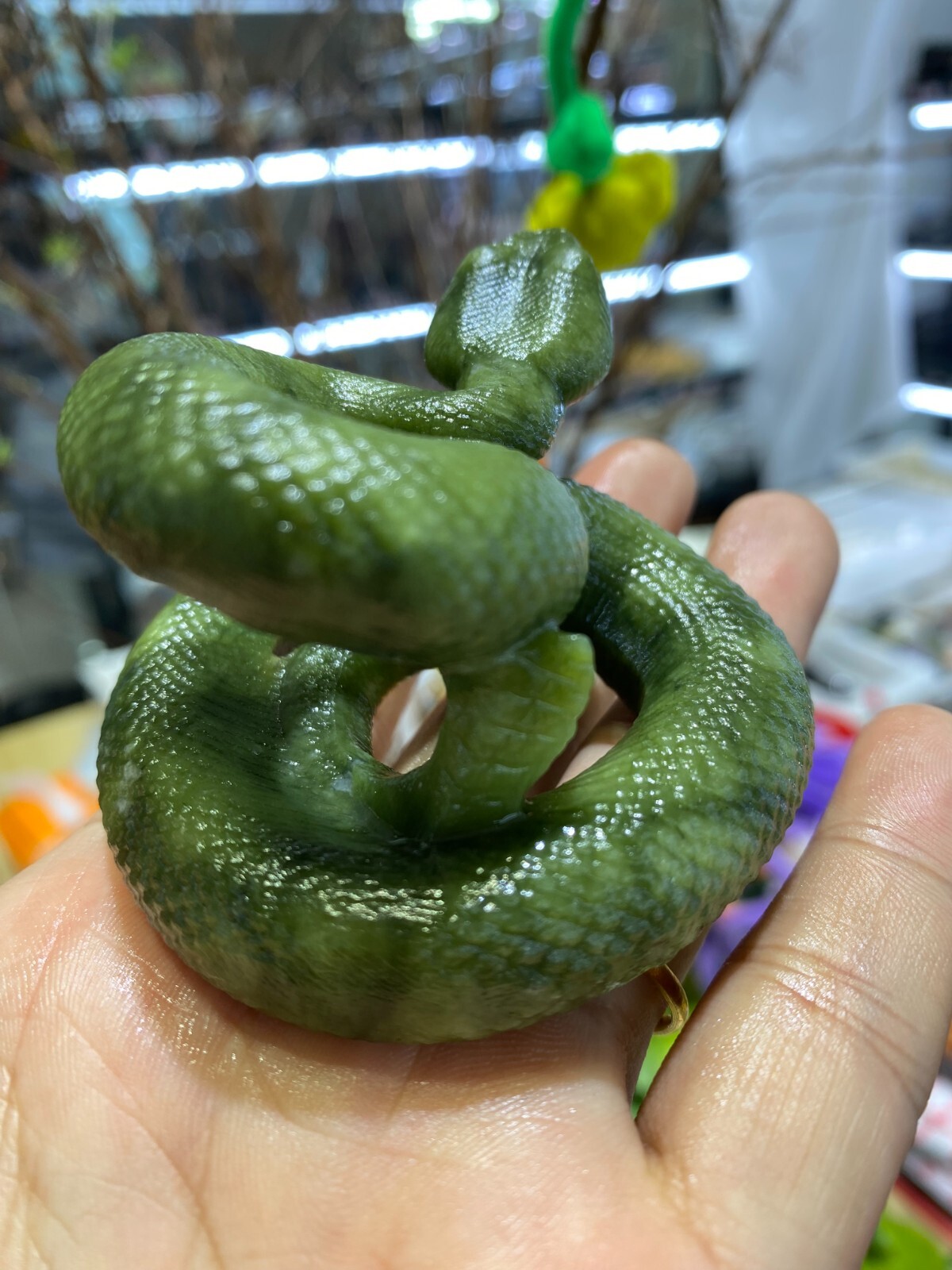 1pc Natural Green jade snake skull carving quartz Crystal Healing Reiki gift