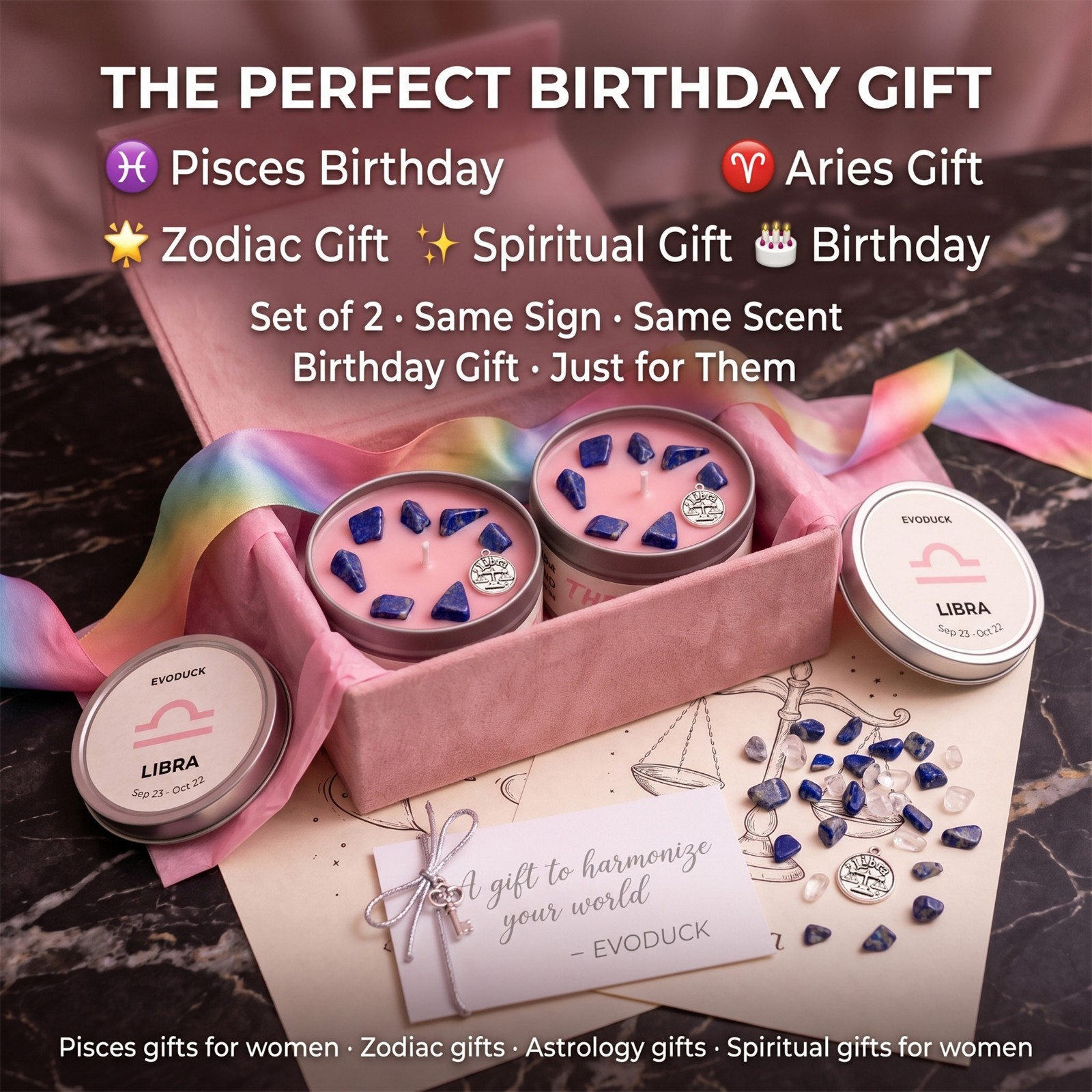 EVODUCK Zodiac Candle Crystal Healing Soy Wax Astrology Birthday Gift Women
