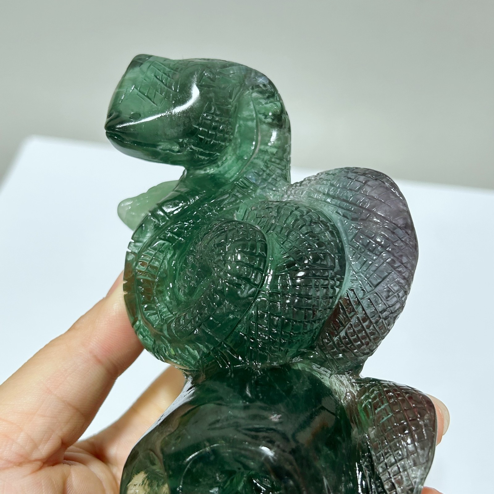 1.5LB Natural fluorite skull quartz hand carved snake crystal skull healing D221