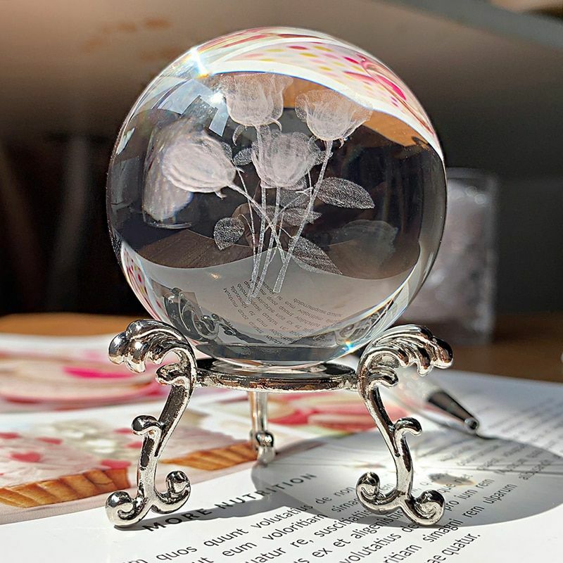 80mm 9 Styles 3D Laser Engraved Crystal Ball Figurines 60mm Healing Glass Decor