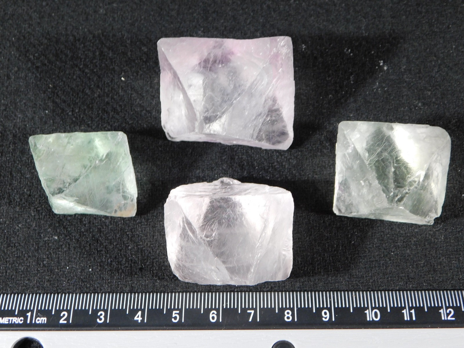 Lot of FOUR! AAA Fluorescent Semi Translucent FLUORITE Octahedron Crystals 195gr