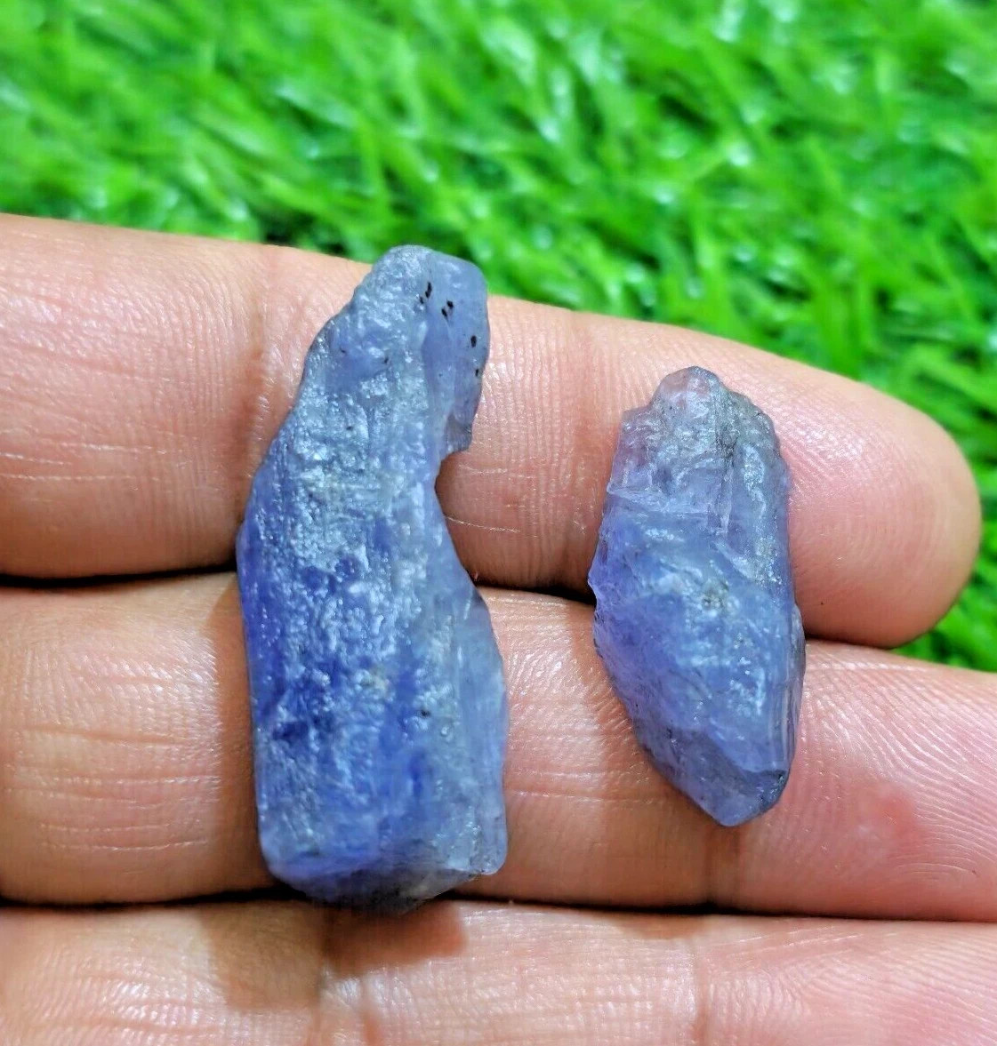 Stunning A+ Earth Mined Blue Tanzanite Raw 2 Piece Lot Size 27-38 MM For Jewelry