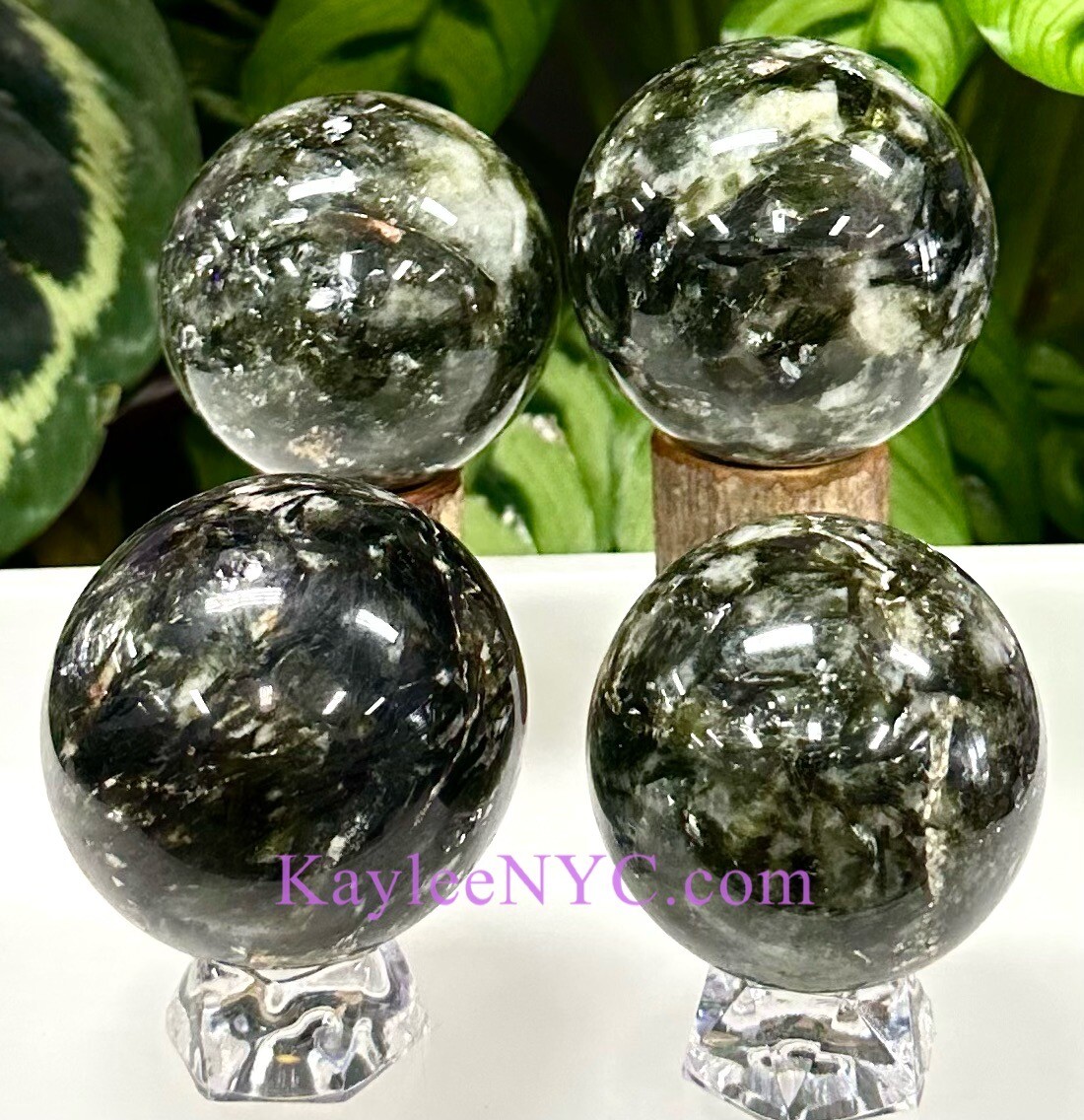 Wholesale Lot 4 pcs Natural Green Mica Sphere Crystal Healing Energy