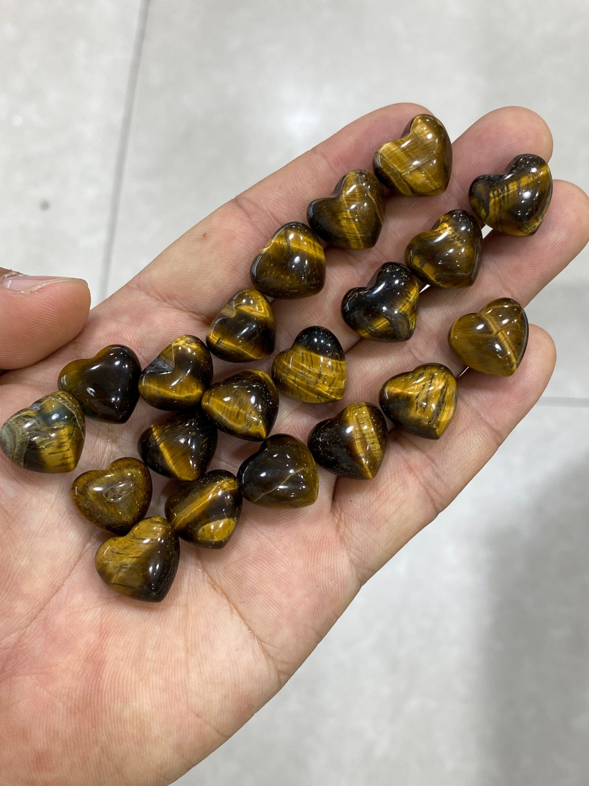 10pc Natural Tiger’s Eye Jasper Mini Heart hand-carved quartz crystal reiki gift