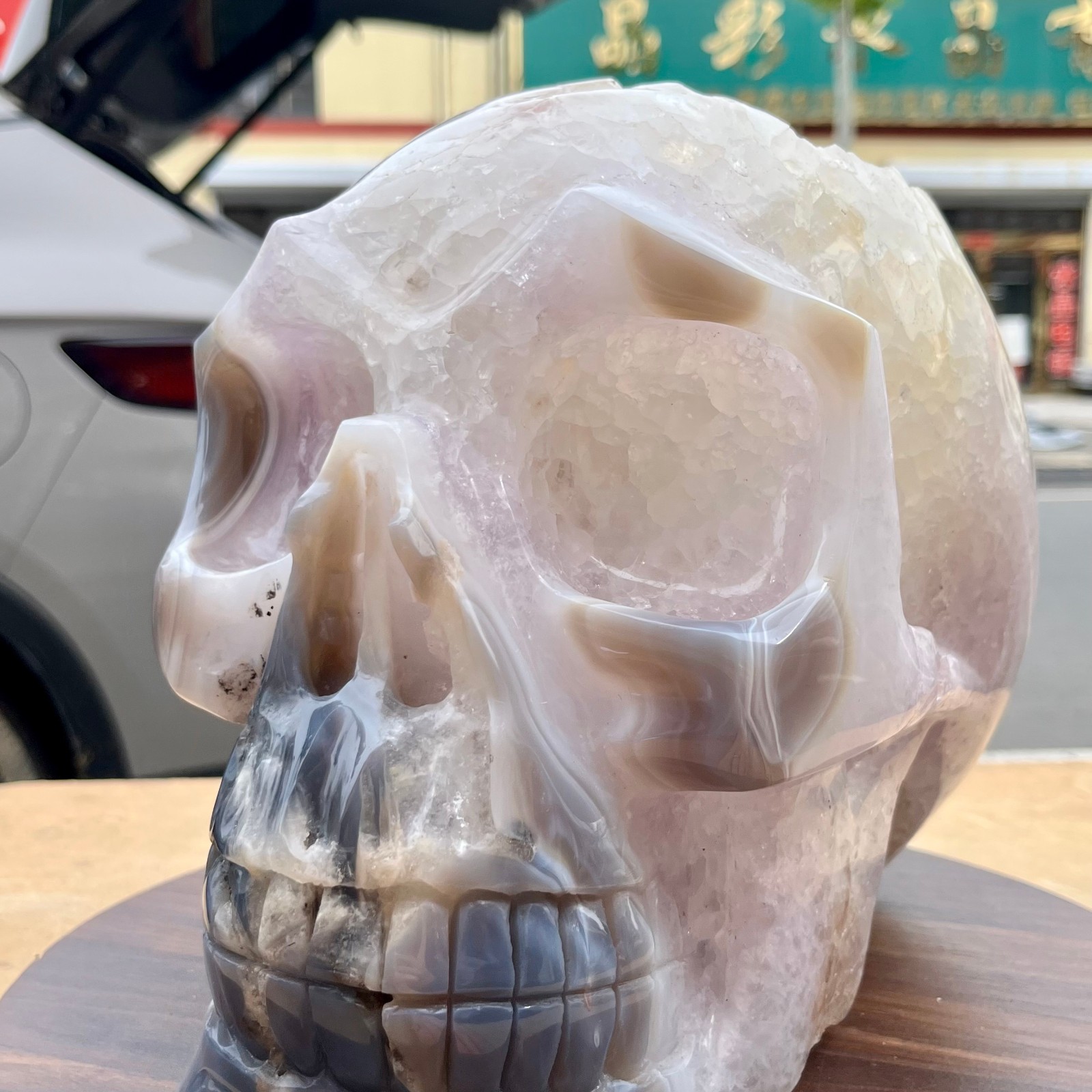 Polished Agate Crystal Skull Carving Natural Stone Head Sculpture Gothic 31.9 lb