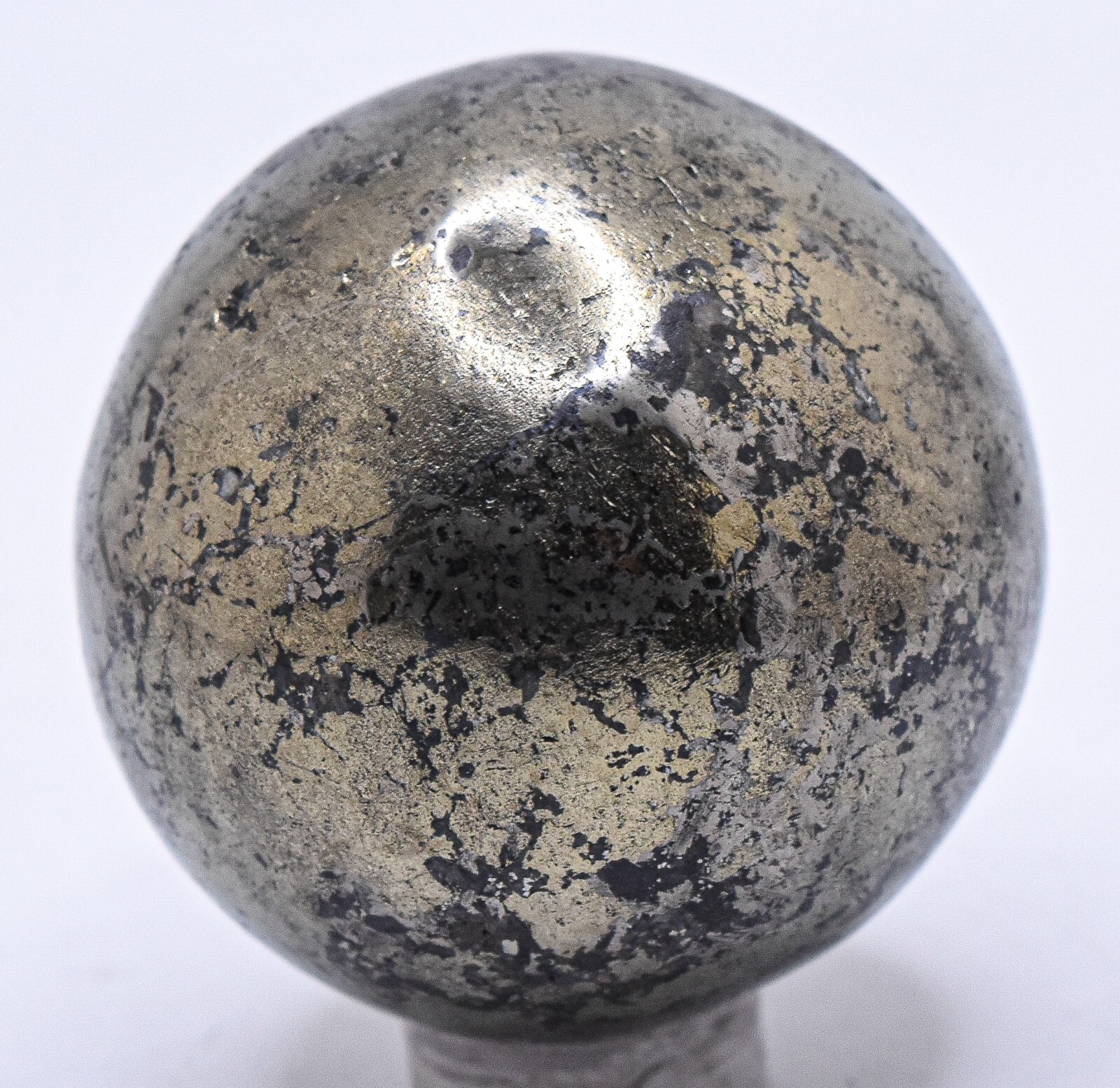 42mm 155g Golden Chalcopyrite w/ Black Hematite Crystal Mineral Sphere Ball Peru