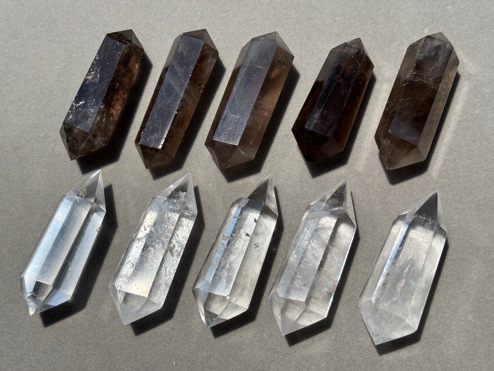 10pcs Lot Clear and Smokey Mixed Natural Quartz Crystal Double Terminated Points