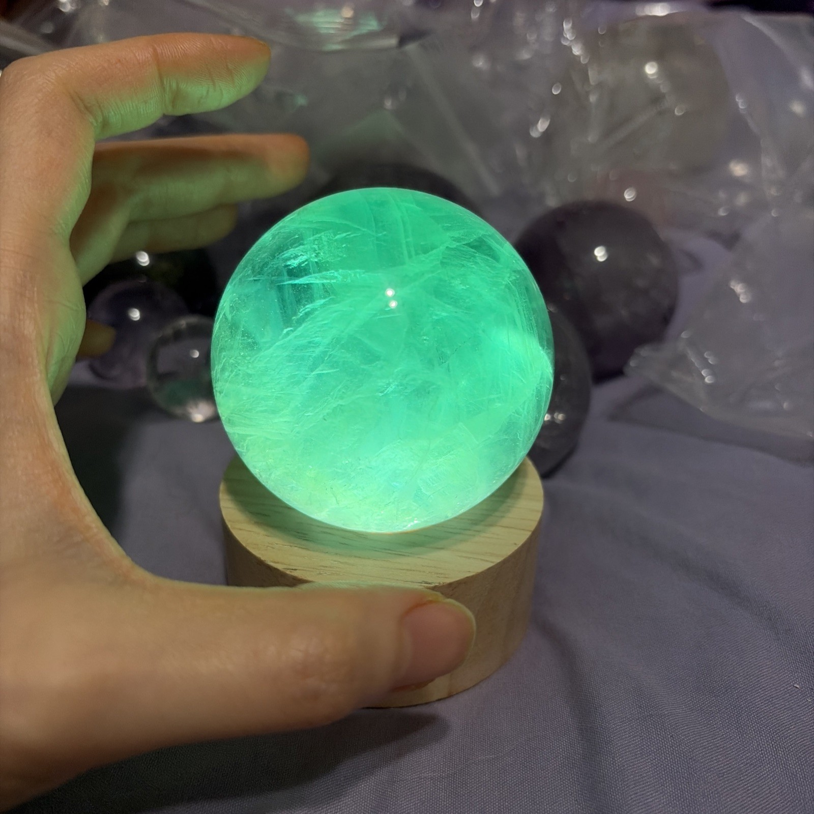Large Deep Green Fluorite Crystal Sphere Rainbow Flash Glowing Healing Ball