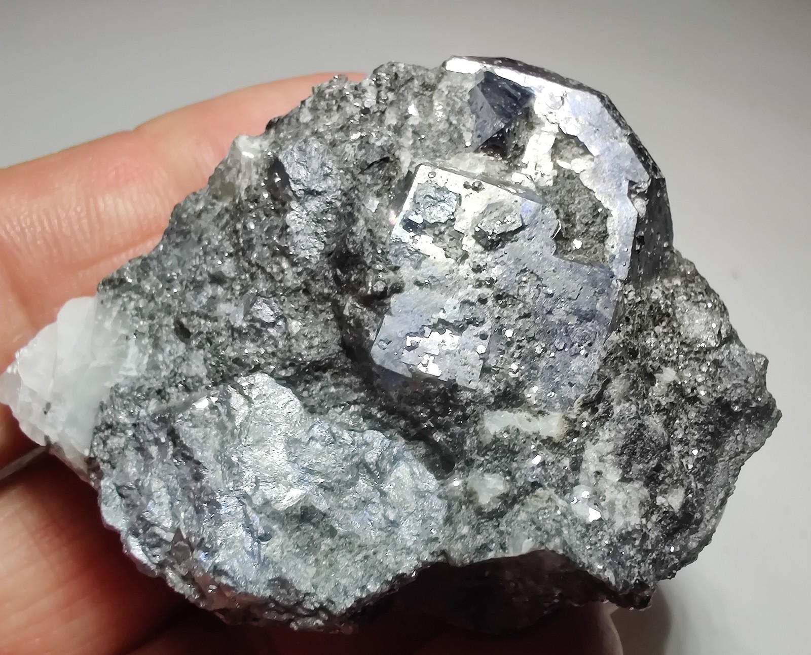 Skutterudite crystals with Calcite, etc. Bou Azzer Mine, Morocco. 179 grams.