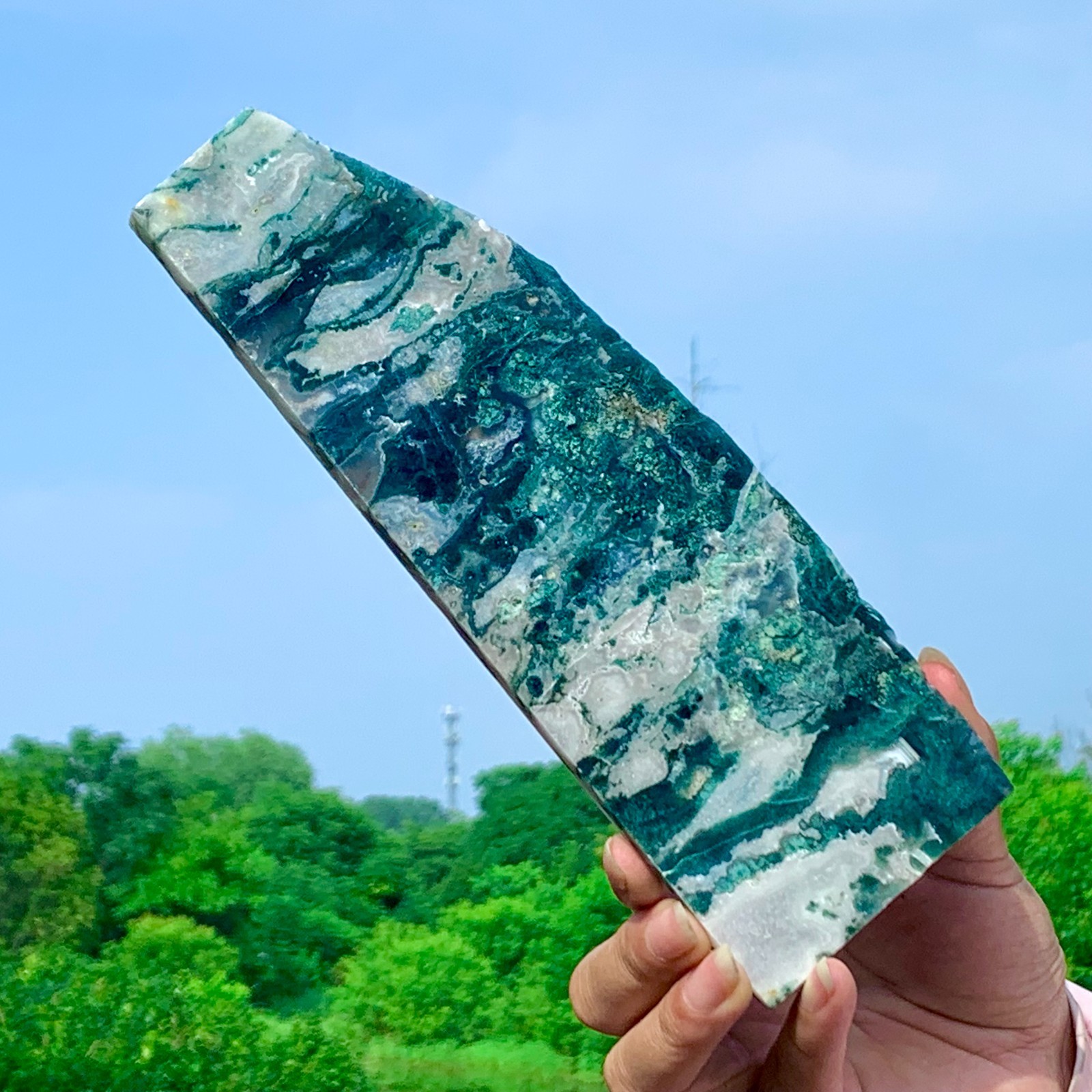 492G Natural Moss Agate Quartz Druzy Slice Extra Large Gemstone Specimen