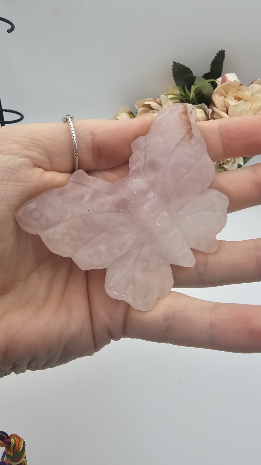 Rose Quartz crystal Butterfly Carving 7.6cm 51g love